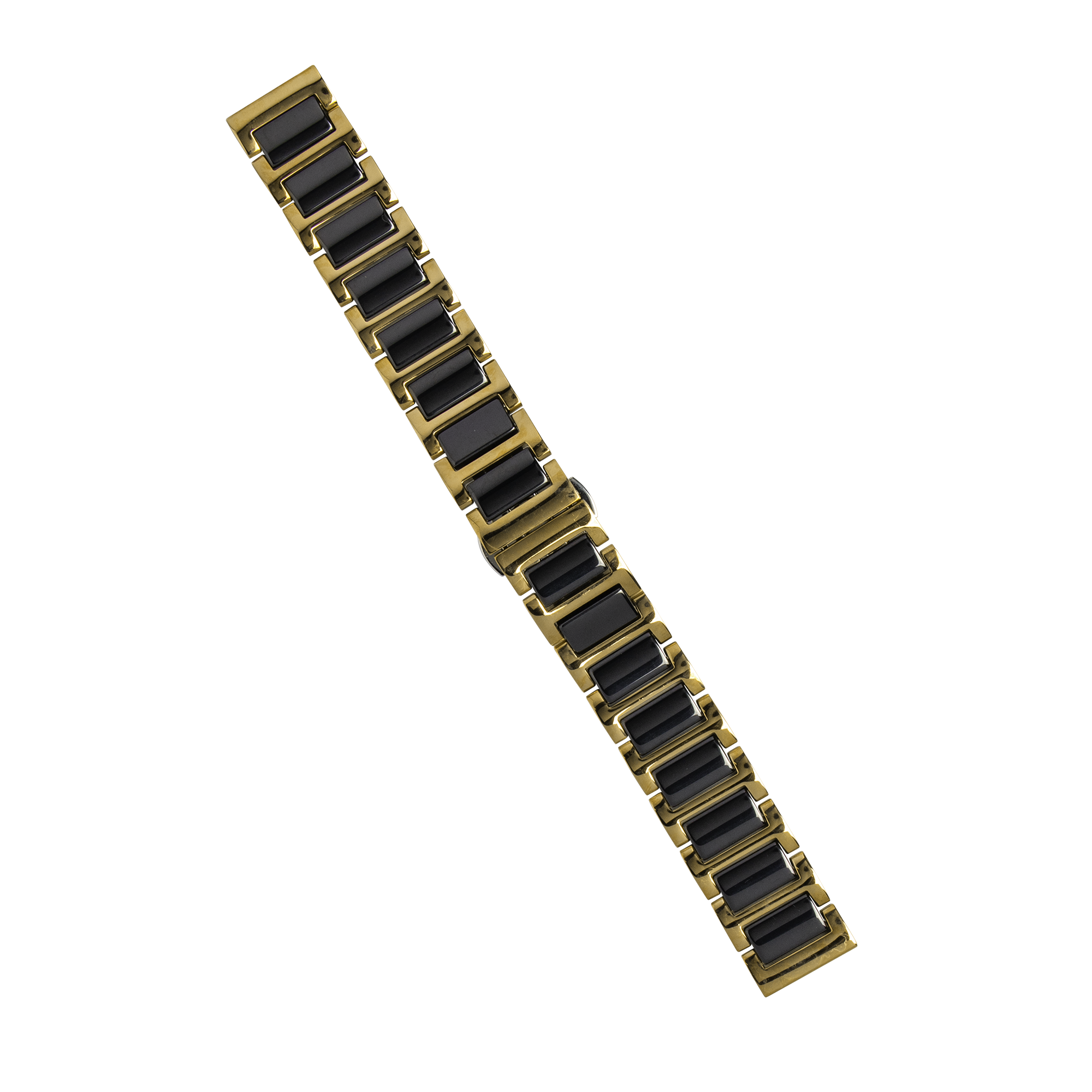 Gold and black ceramic steel quick release watch bracelet with alternating metal and ceramic links