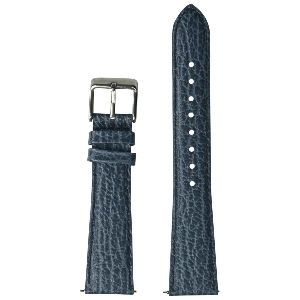Blue faux sharkskin watch band with metal buckle and white stitching for Galaxy Watch 8 and Ultra models