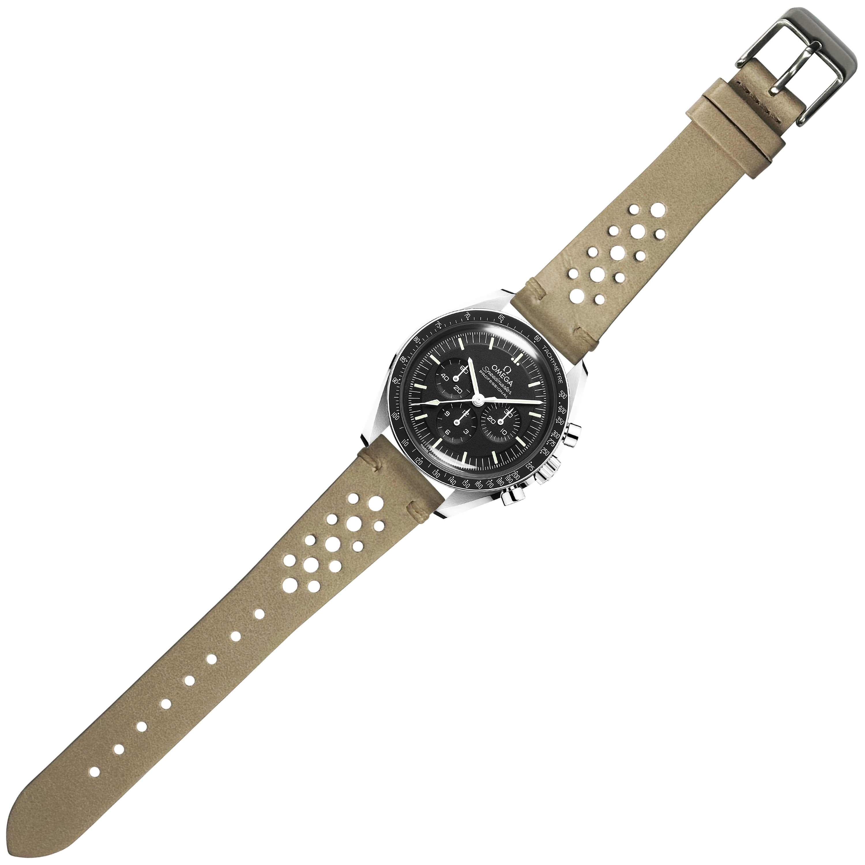 I can see this is a chronograph watch with a black dial and tan perforated leather strap, but the product description you provided references a Fitbit device bracelet, which doesn't match the image shown.
Based on the actual product visible:
Stainless steel chronograph watch with black dial and tan perforated leather strap
(If you need alt text for the correct Fitbit product, please provide the matching image.)