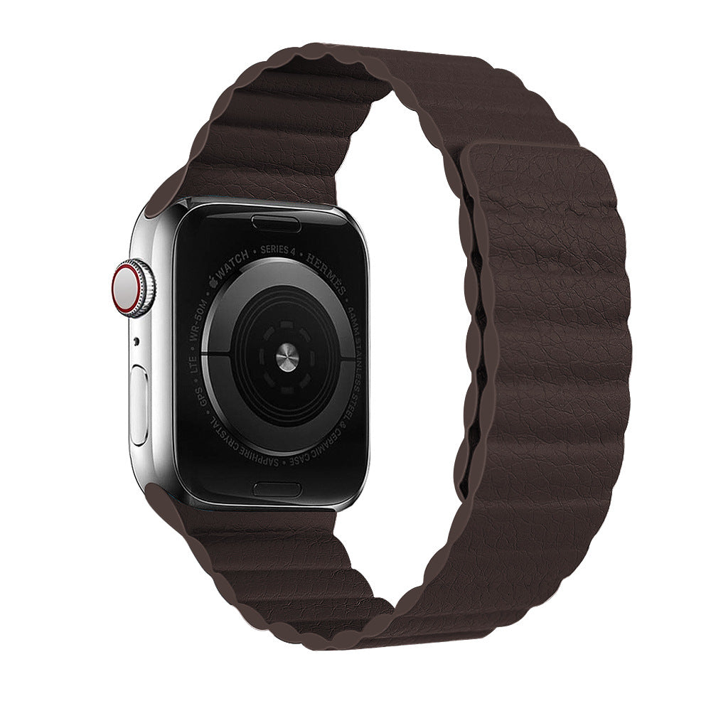 Smartwatch Series 4 with silver stainless steel case and brown quilted leather loop band