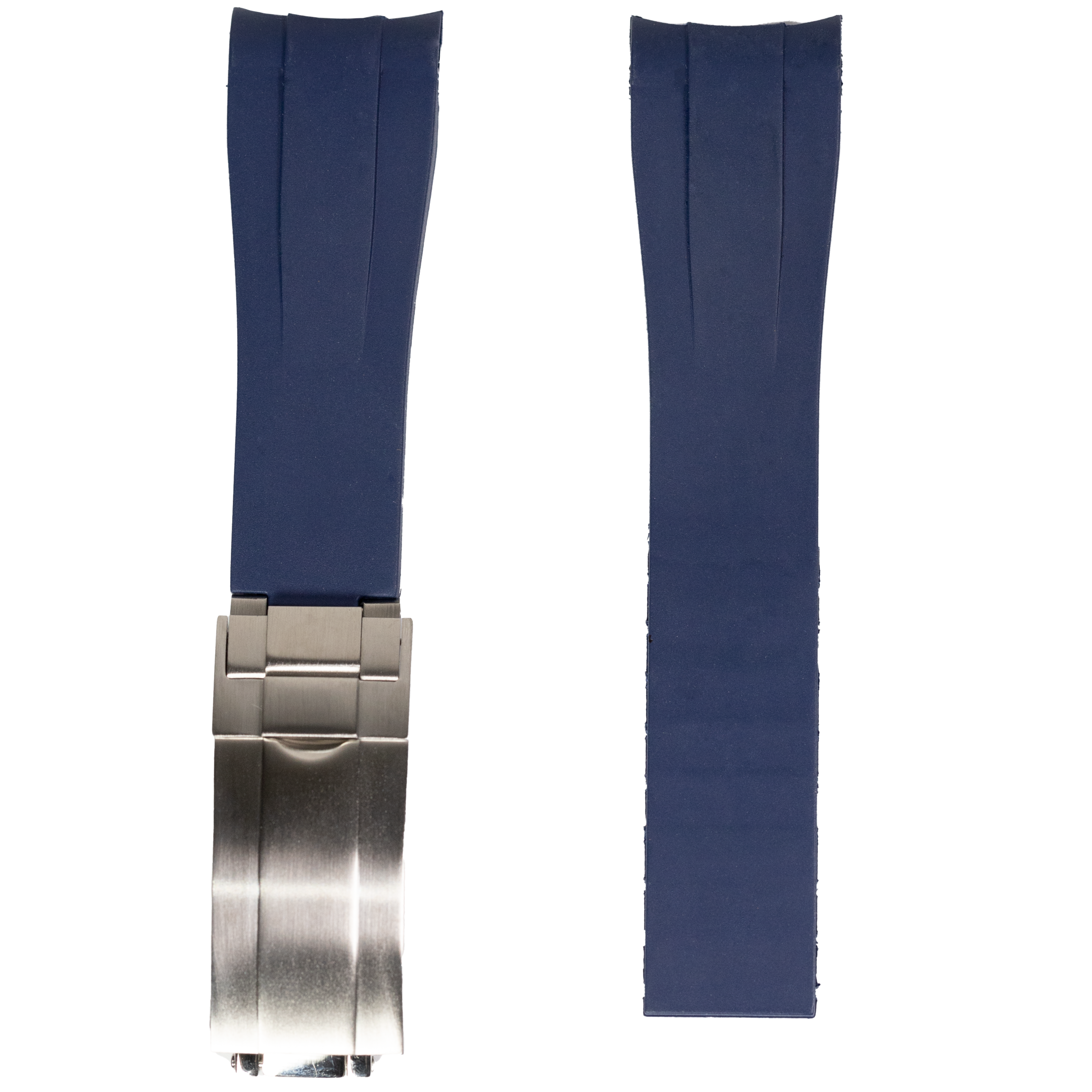 Navy blue rubber watch strap with stainless steel Oyster clasp for Rolex timepieces