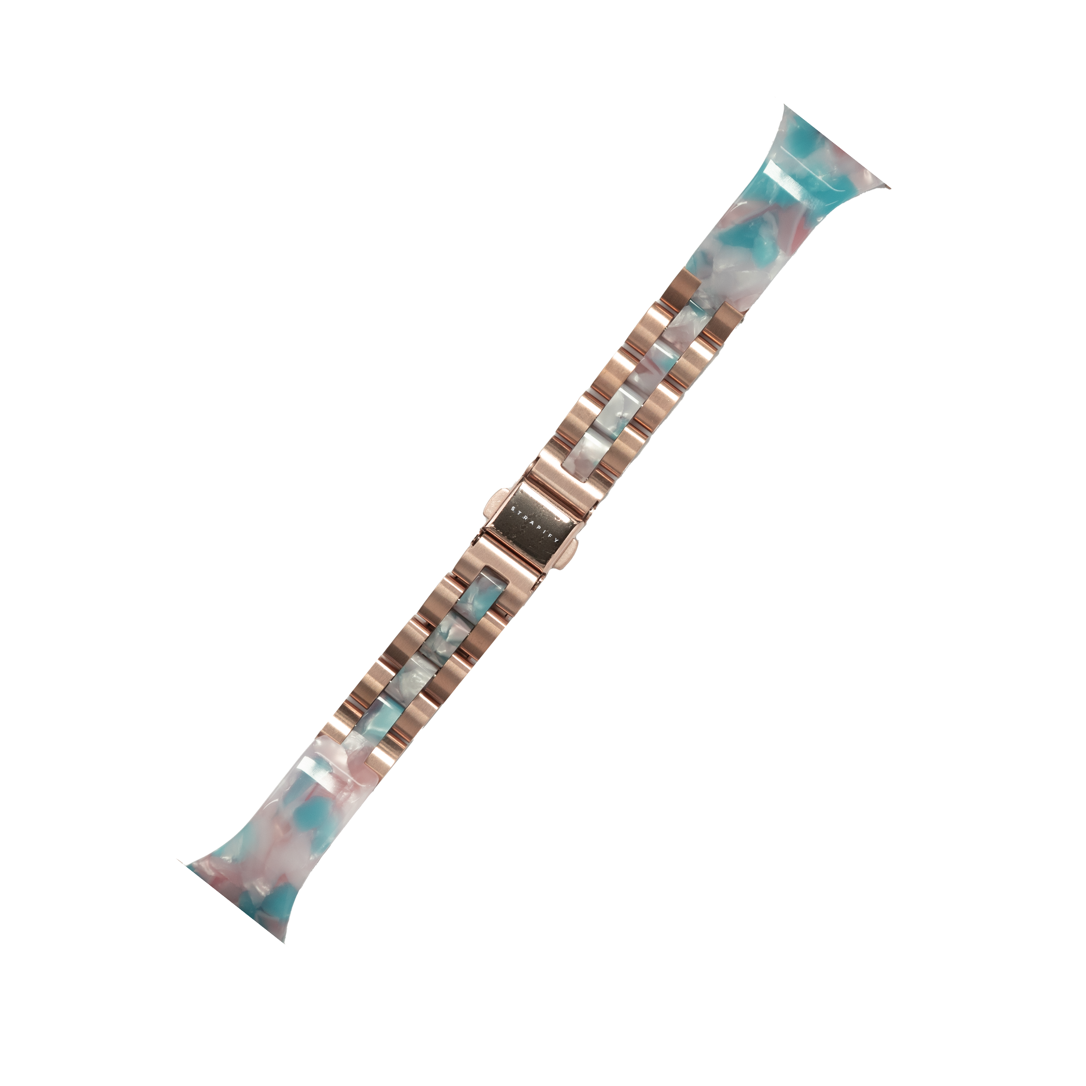 Blue pearl acetate bangle quick release watch band with rose gold hardware