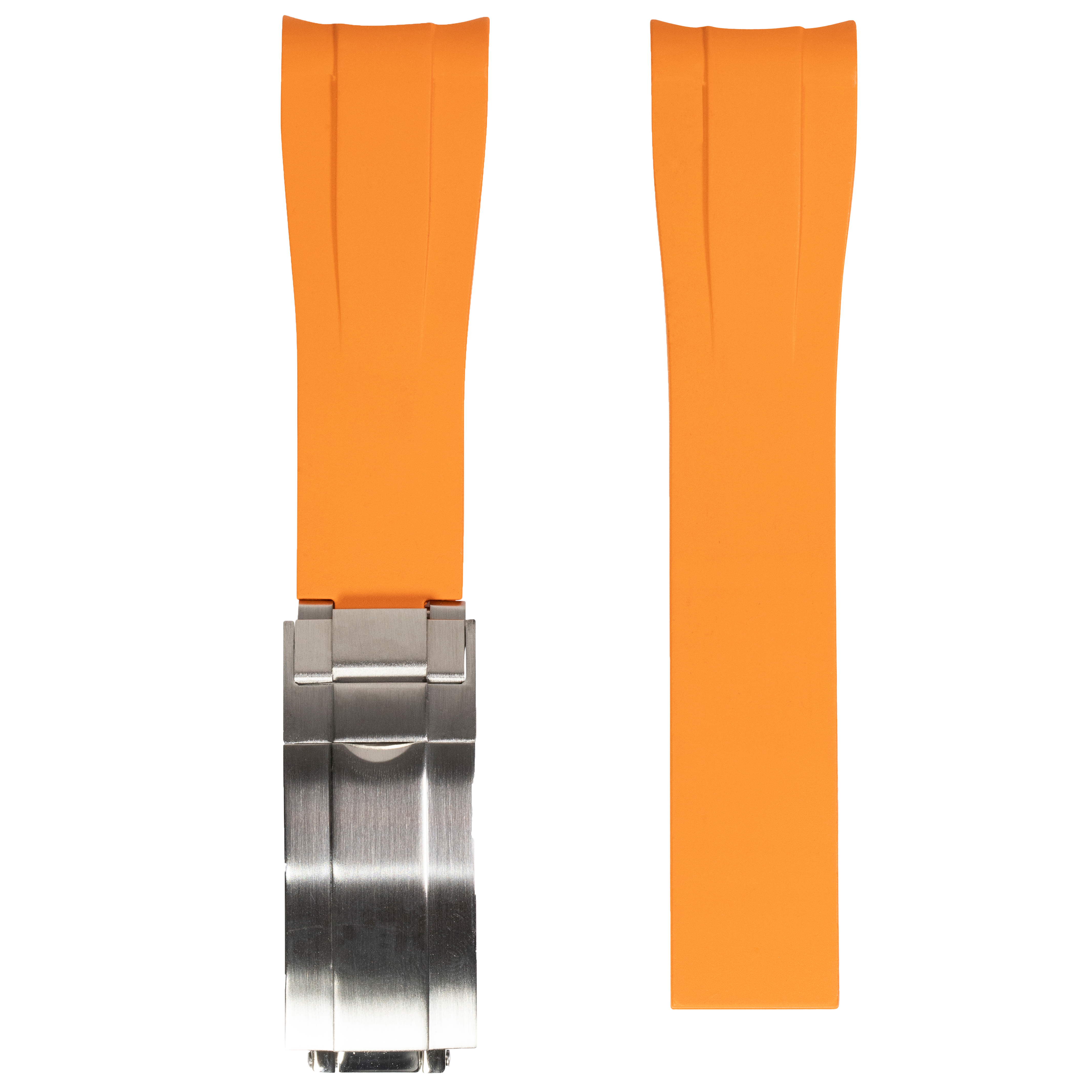 Orange rubber watch strap with stainless steel Oyster clasp for luxury timepieces