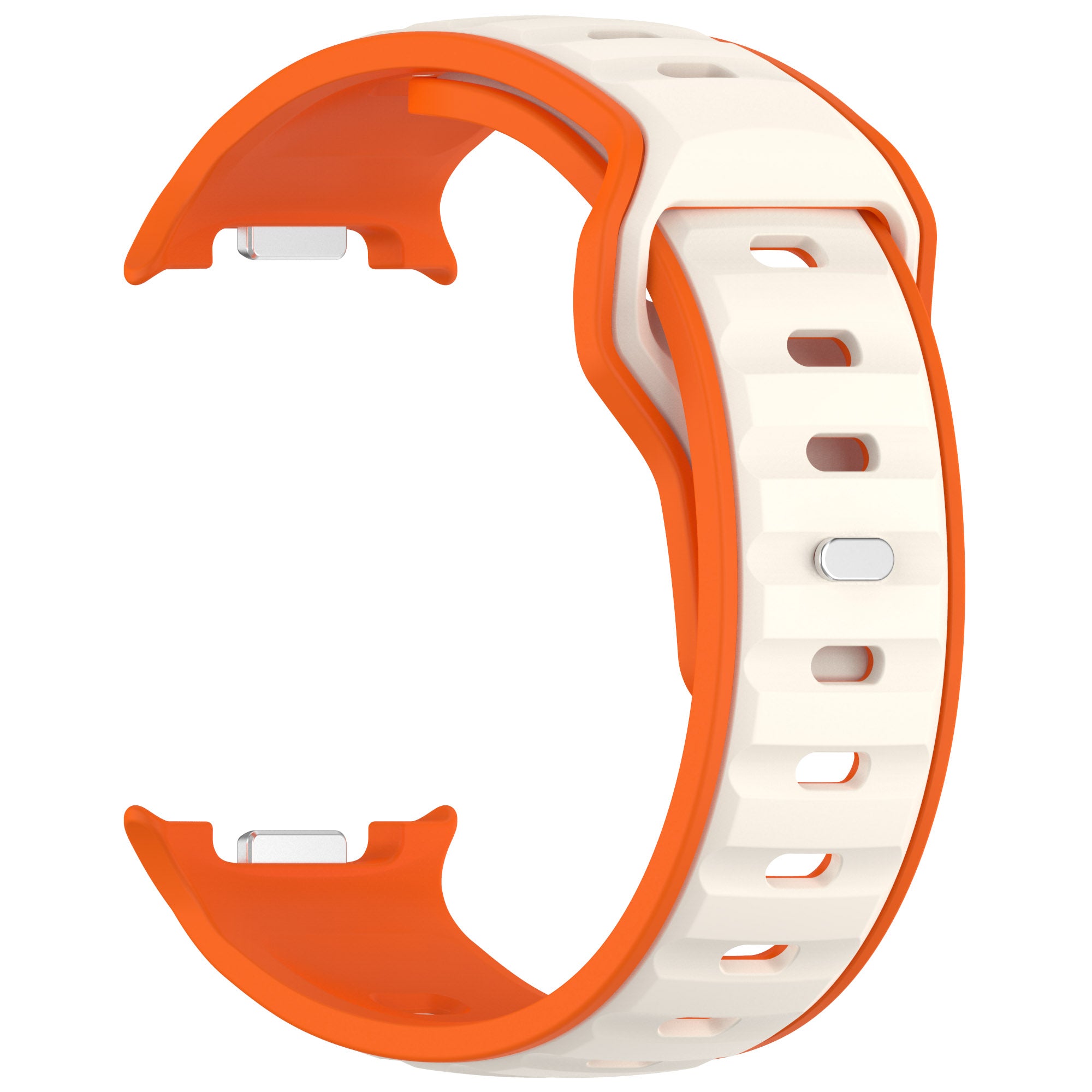 Orange and white silicone watch band with dual-tone design, adjustable fit with multiple ventilation holes