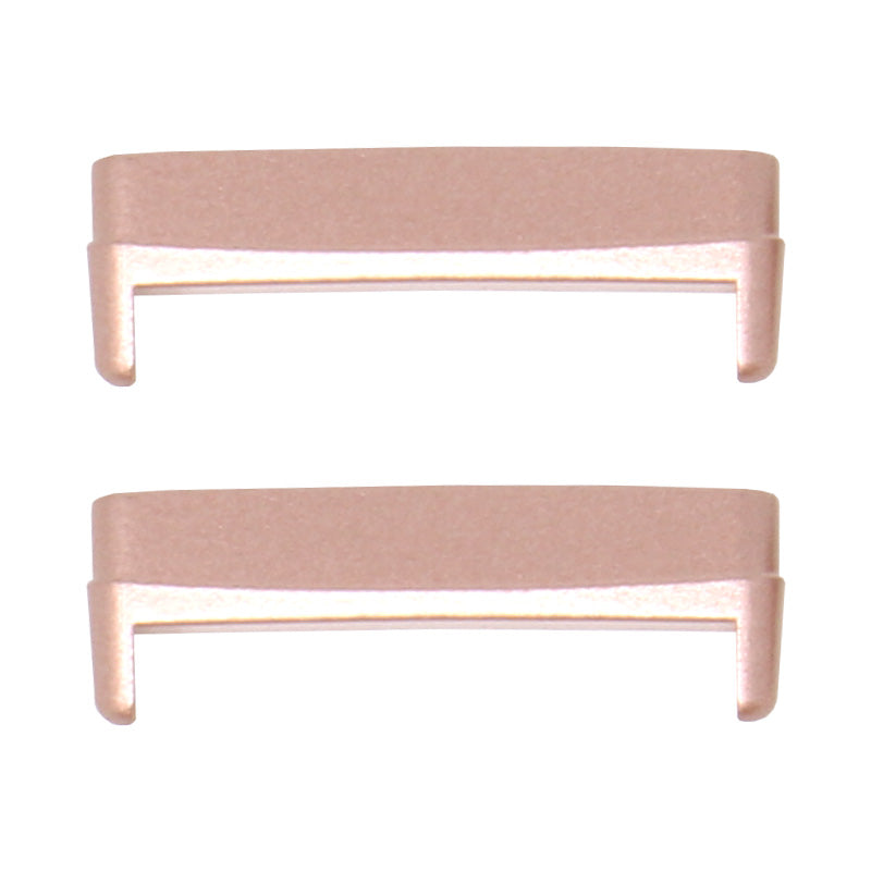 Rose gold metal adapters for Fitbit Versa and Sense smartwatch bands, compatible with 20mm straps, shown as pair