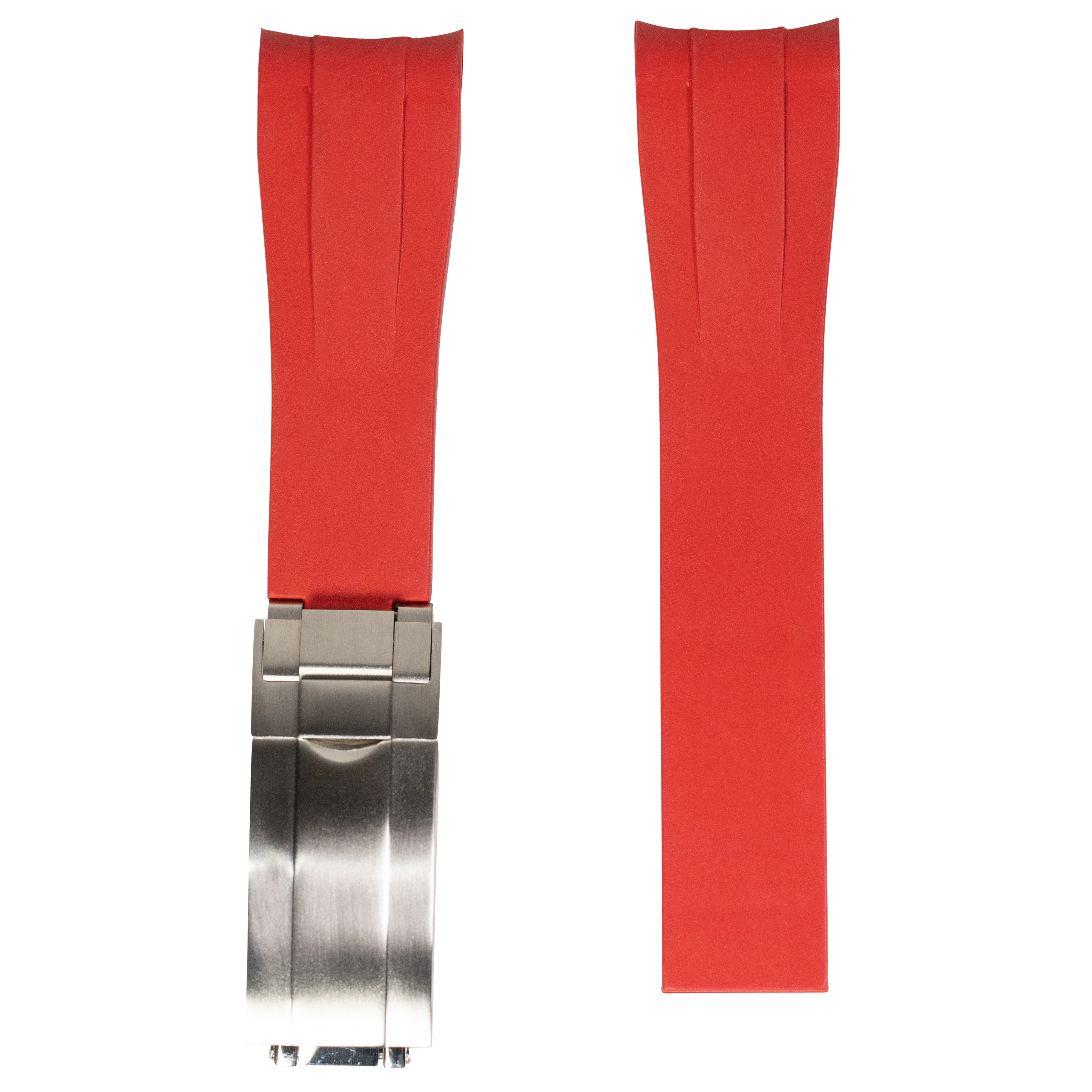 Red rubber watch band with stainless steel Oyster clasp for Rolex timepieces