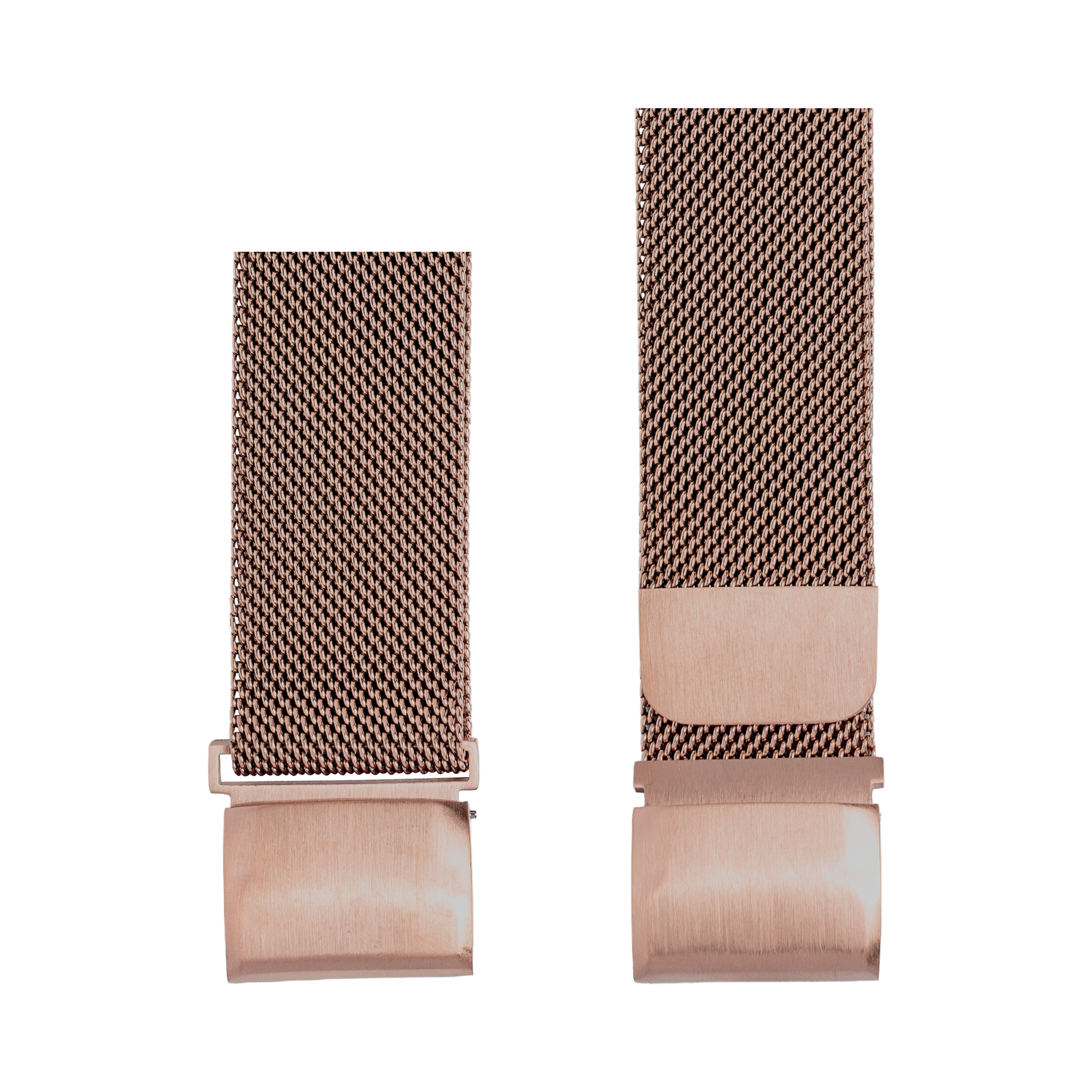 Rose gold Milanese mesh watch bands with quick-fit connectors in two sizes