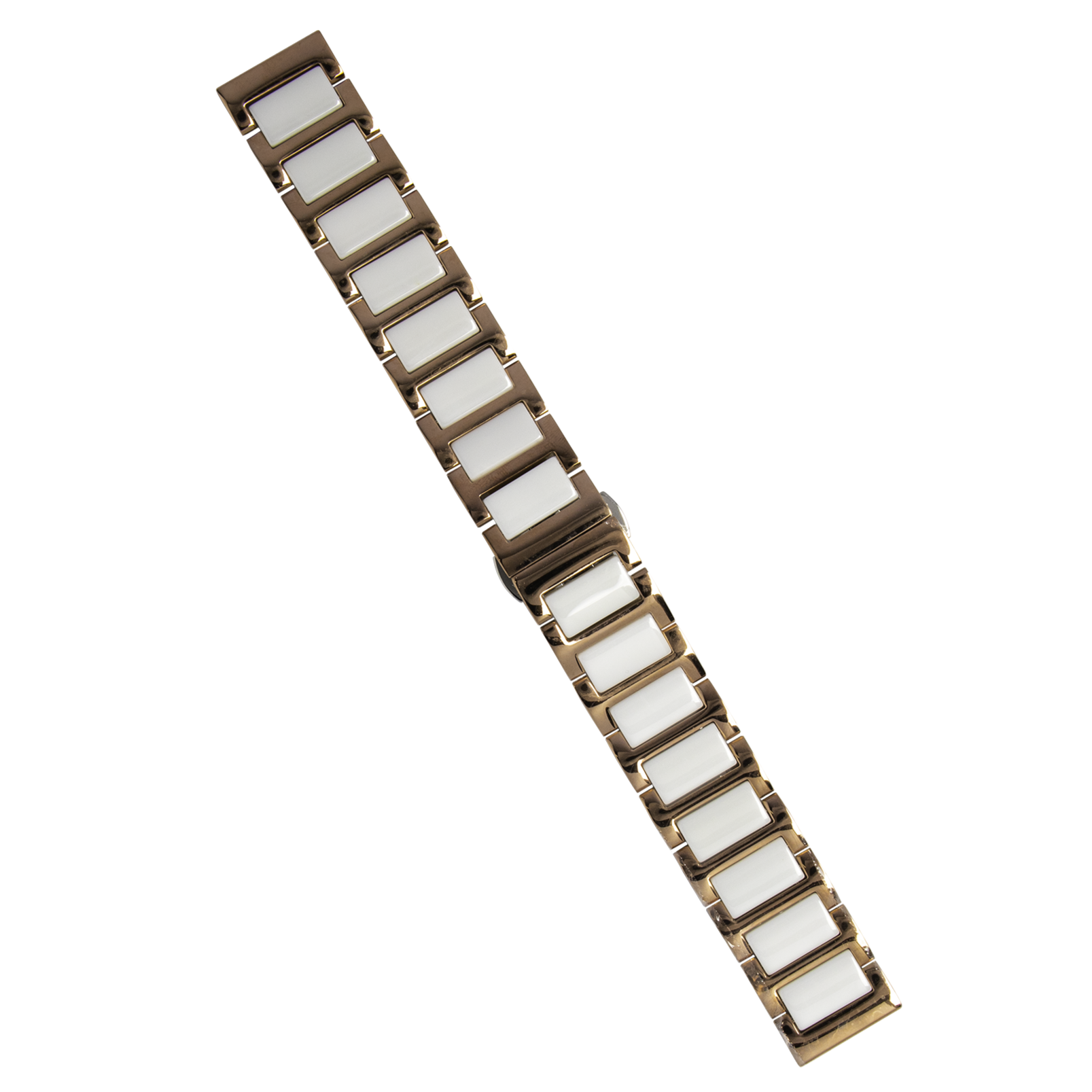 Rose gold ceramic watch bracelet with white links and deployant clasp, 20mm QuickFit replacement band