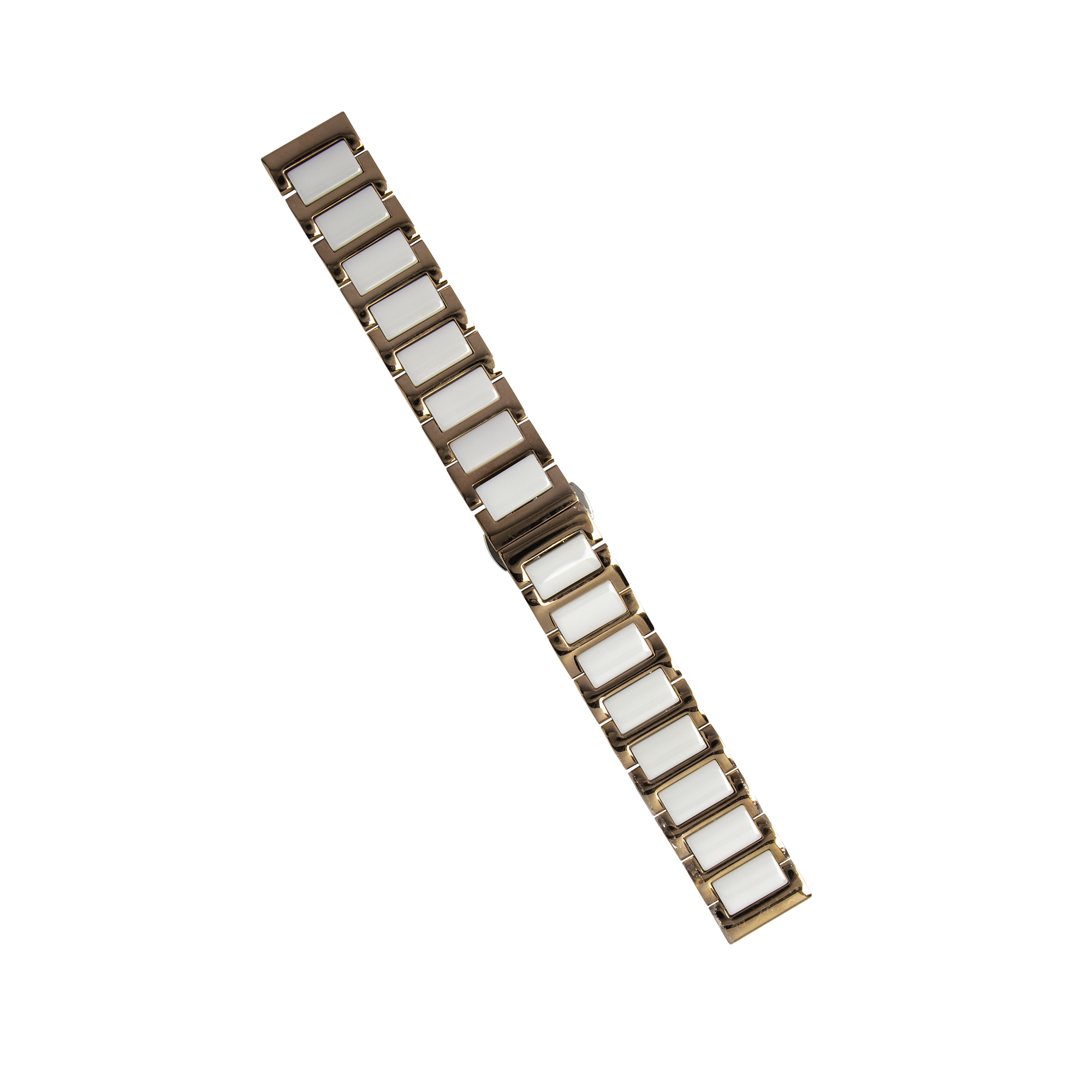 Rose gold ceramic watch bracelet with quick release bars and deployant clasp closure
