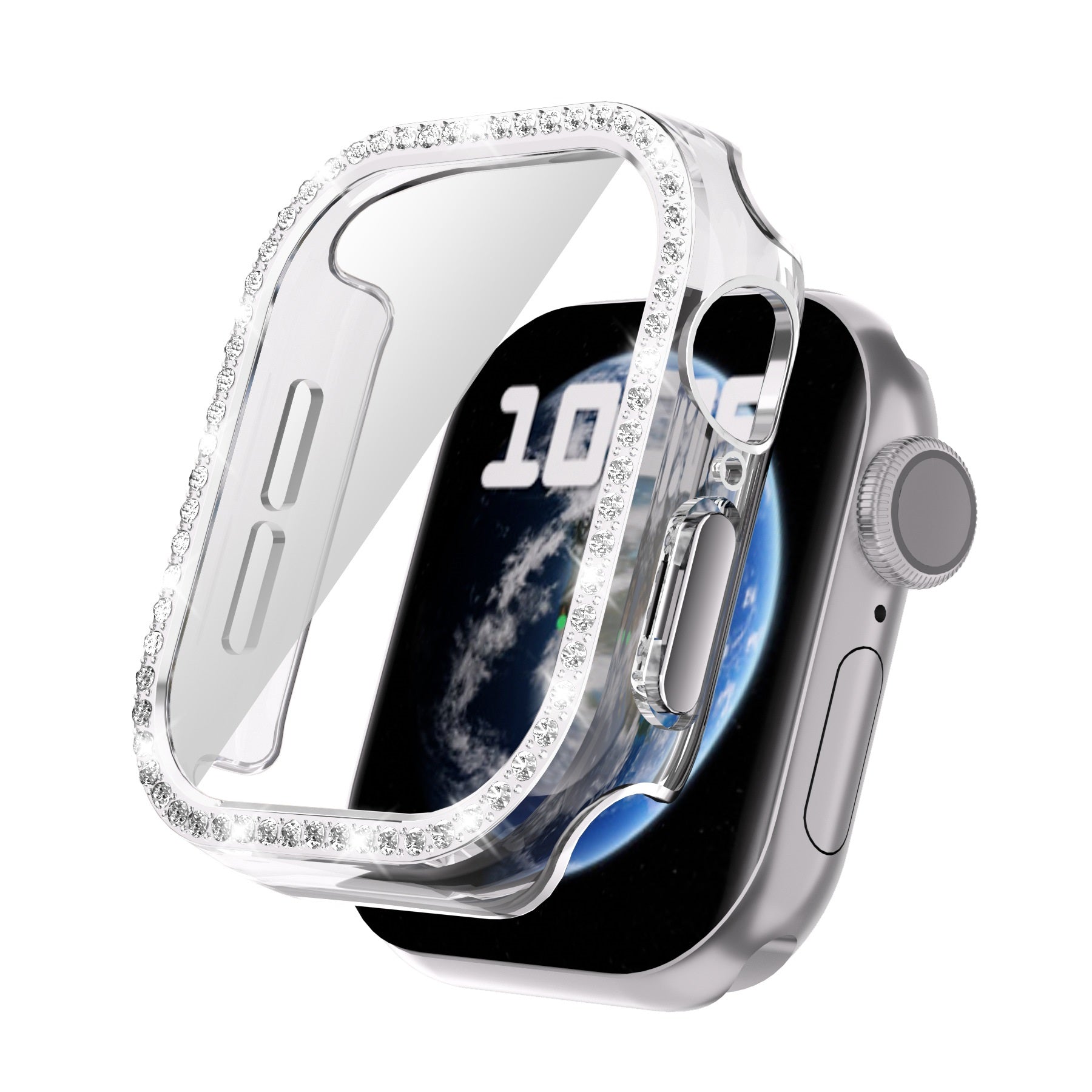 Crystal diamond protective case for Apple Watch Series 10 with clear transparent design and rhinestone-studded bezel