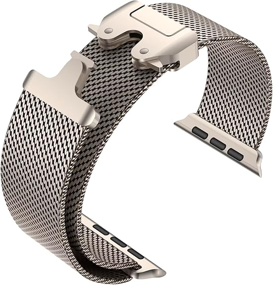 Silver titanium Milanese loop Apple Watch band with magnetic closure and mesh design