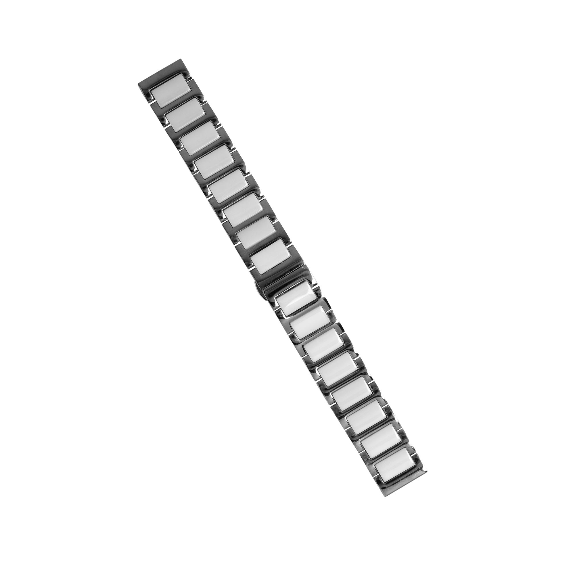 Black and silver ceramic bracelet with quick release clasp and white link sections