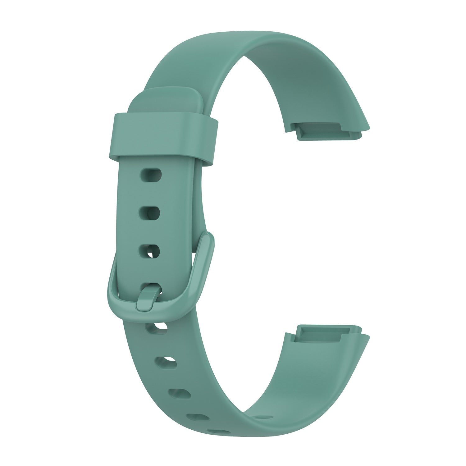 Sage green silicone watch band with adjustable buckle closure and ventilation holes for Fitbit Luxe fitness tracker
