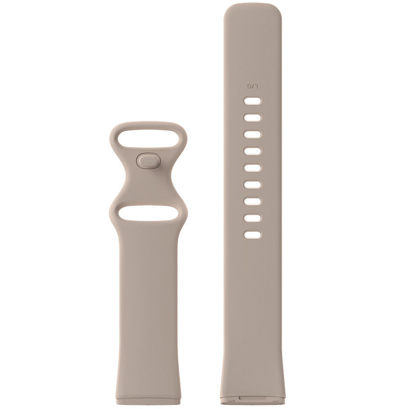 Beige silicone sport bands for Fitbit Versa 3, Versa 4, Sense 1 and Sense 2 smartwatches with adjustable strap and quick-release connectors