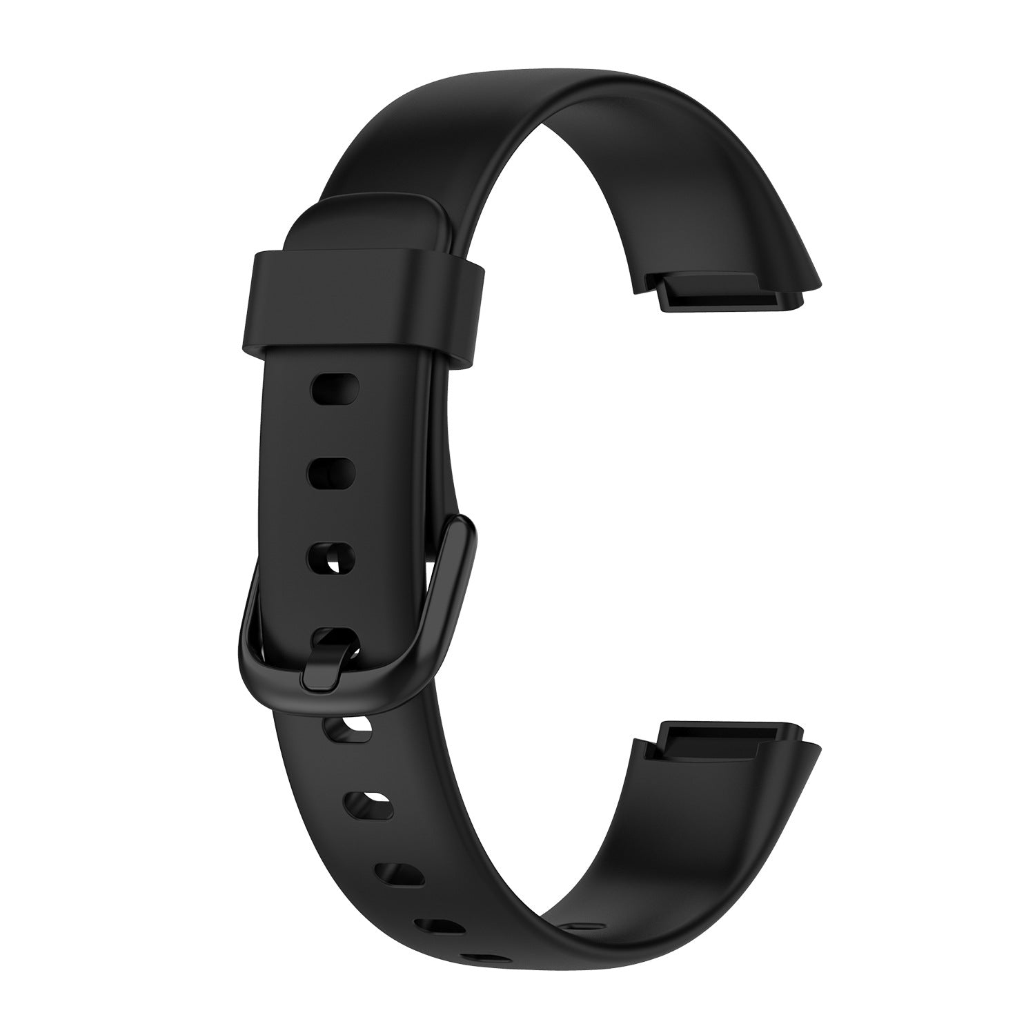 Black silicone watch band with adjustable holes and metal buckle for Fitbit Luxe fitness tracker