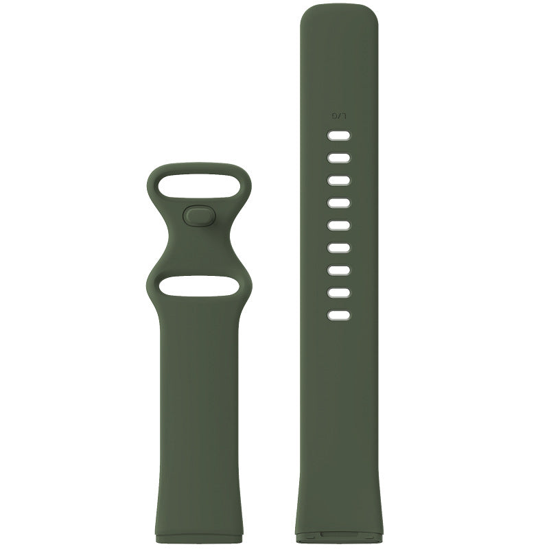 Olive green silicone sport band for Fitbit Versa 3, Versa 4, Sense 1 and Sense 2 smartwatches with adjustable strap