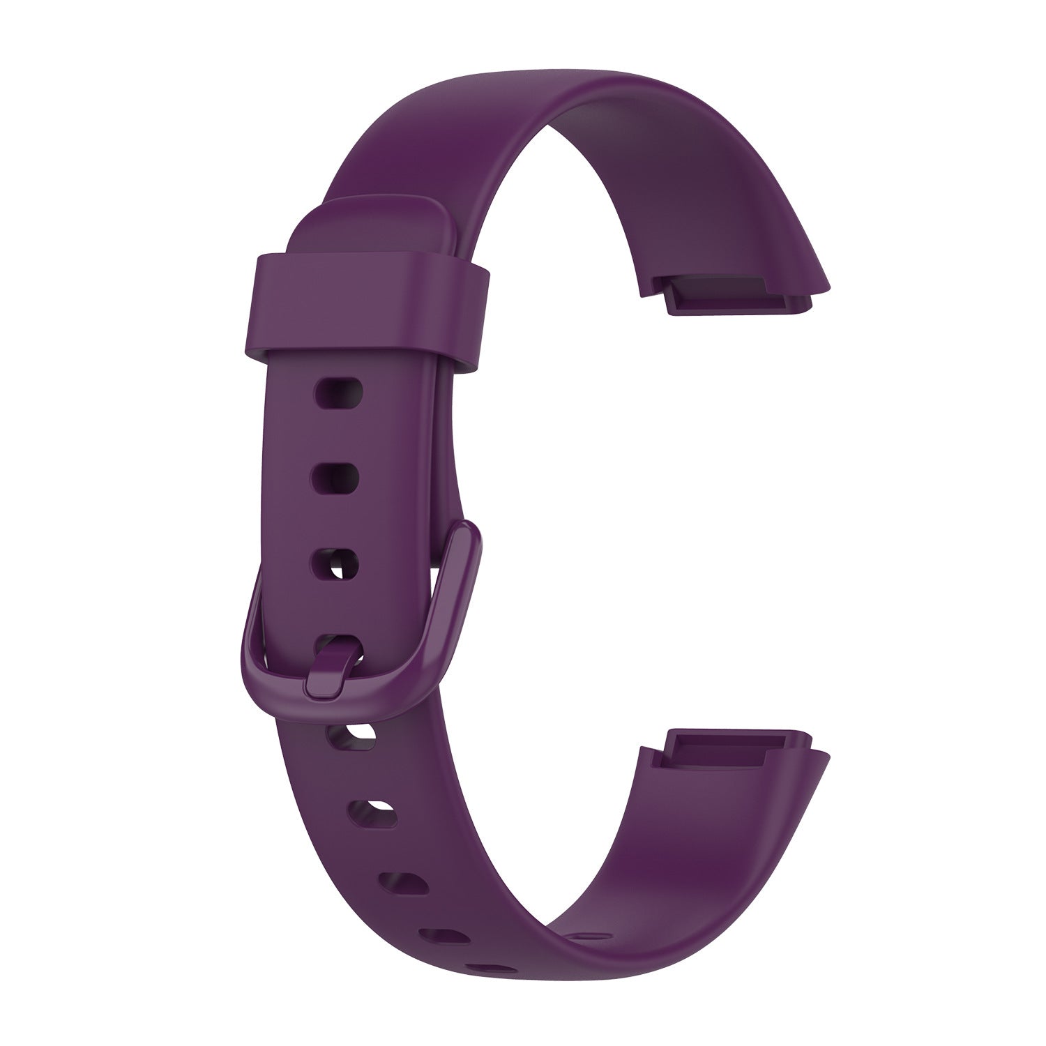 Purple silicone replacement band for Fitbit Luxe fitness tracker with adjustable buckle closure and ventilation holes