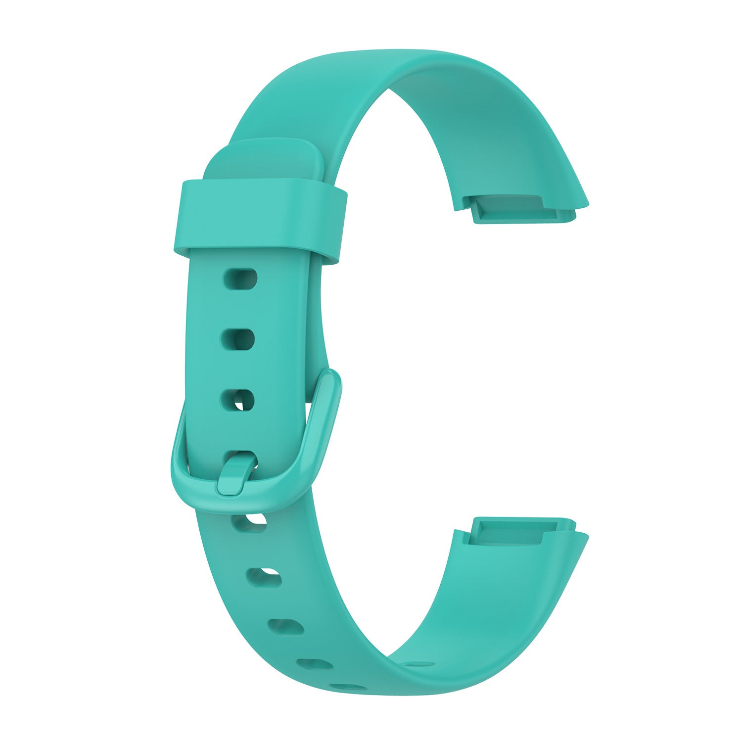 Turquoise silicone watch band with adjustment holes and buckle clasp for Fitbit Luxe fitness tracker