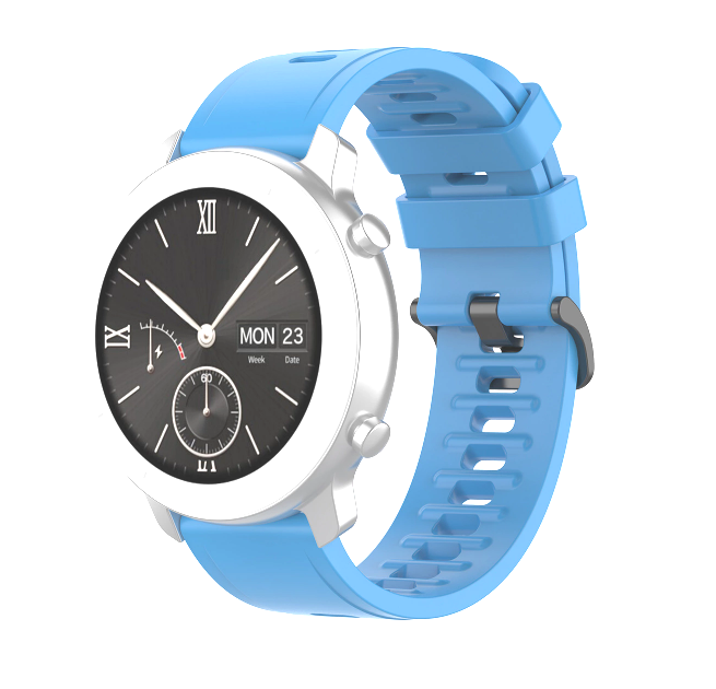 Blue silicone quick release smartwatch band with black hardware for 22mm watches