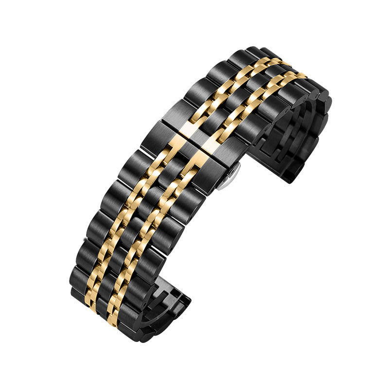 Black and gold stainless steel watch band with deployant clasp for Galaxy Watch 8 and Ultra models