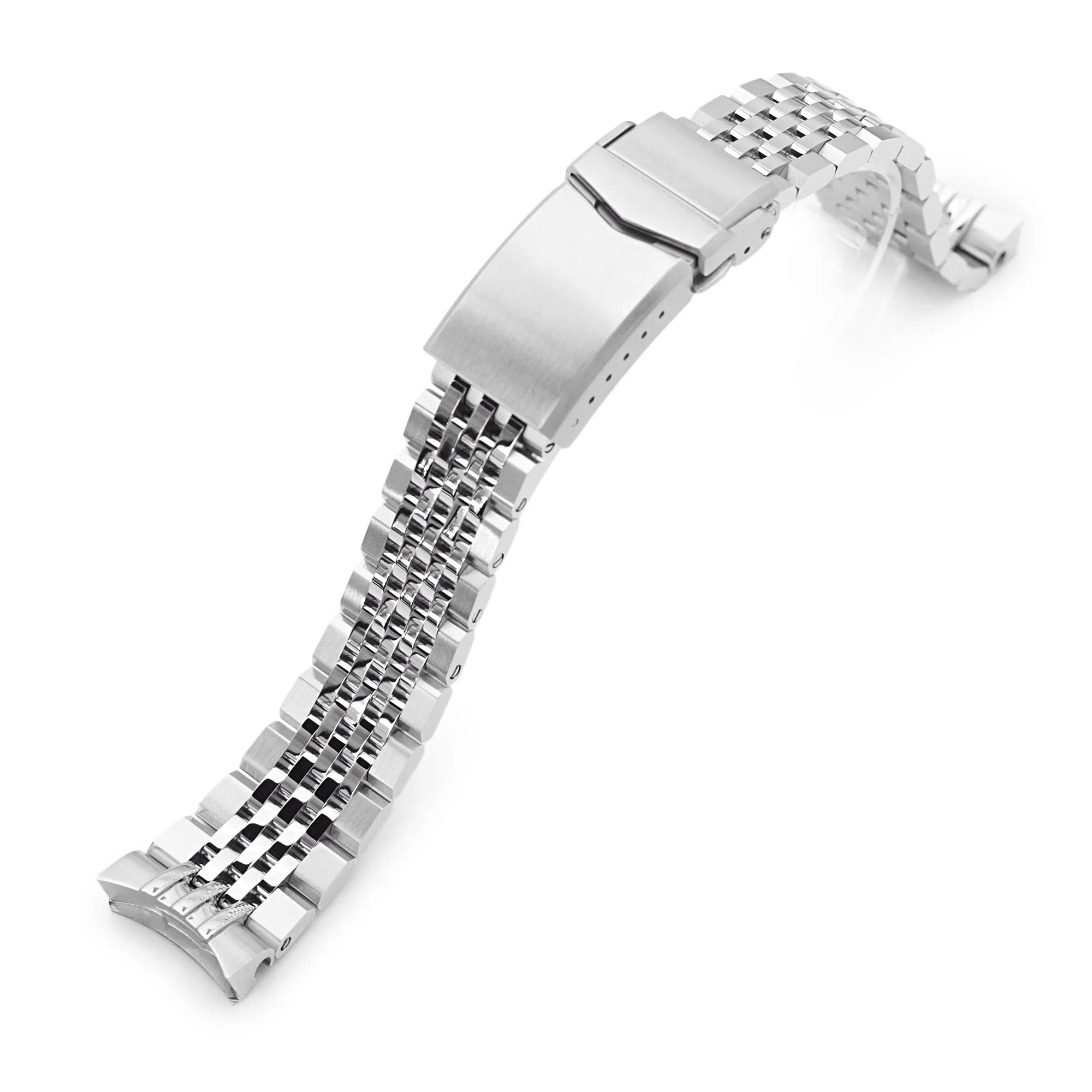 Stainless steel Asteroid watch band for Seiko Alpinist SARB017 and Hamilton Khaki Field, 20mm width with solid link bracelet and fold-over clasp