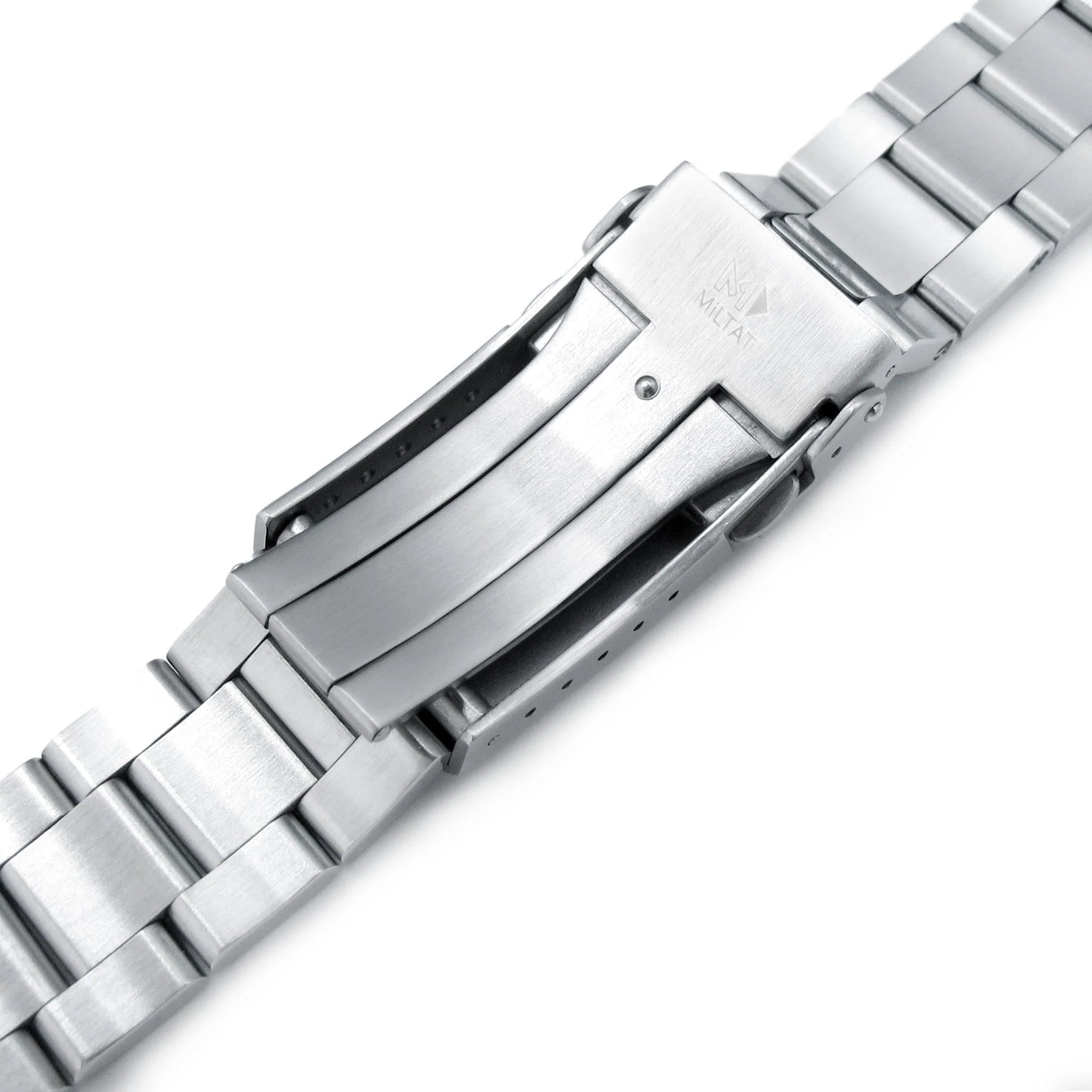 Stainless steel Super Boyer watch bracelet for Seiko 5 Sports 38mm with solid links and secure clasp closure