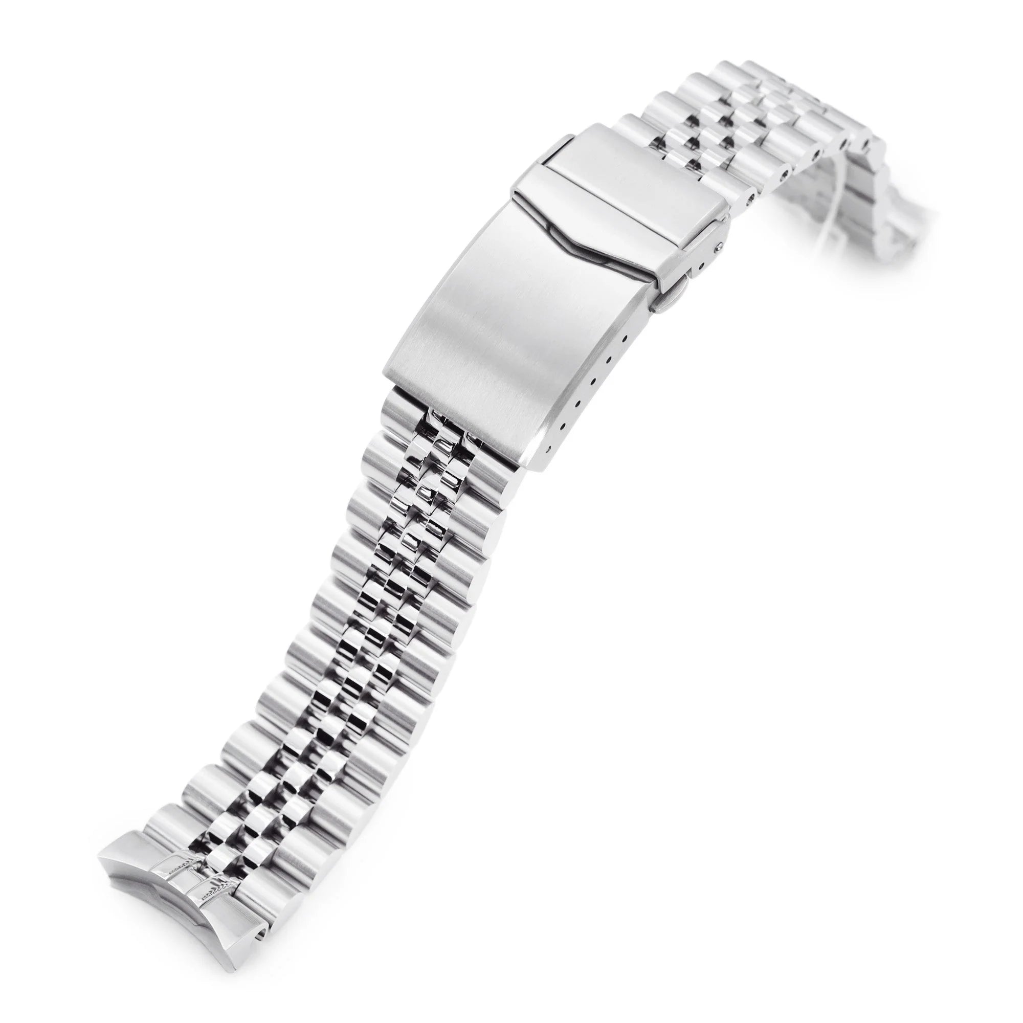 Stainless steel Super-J Louis watch bracelet for Seiko 5 Sports 38mm with solid links and fold-over clasp