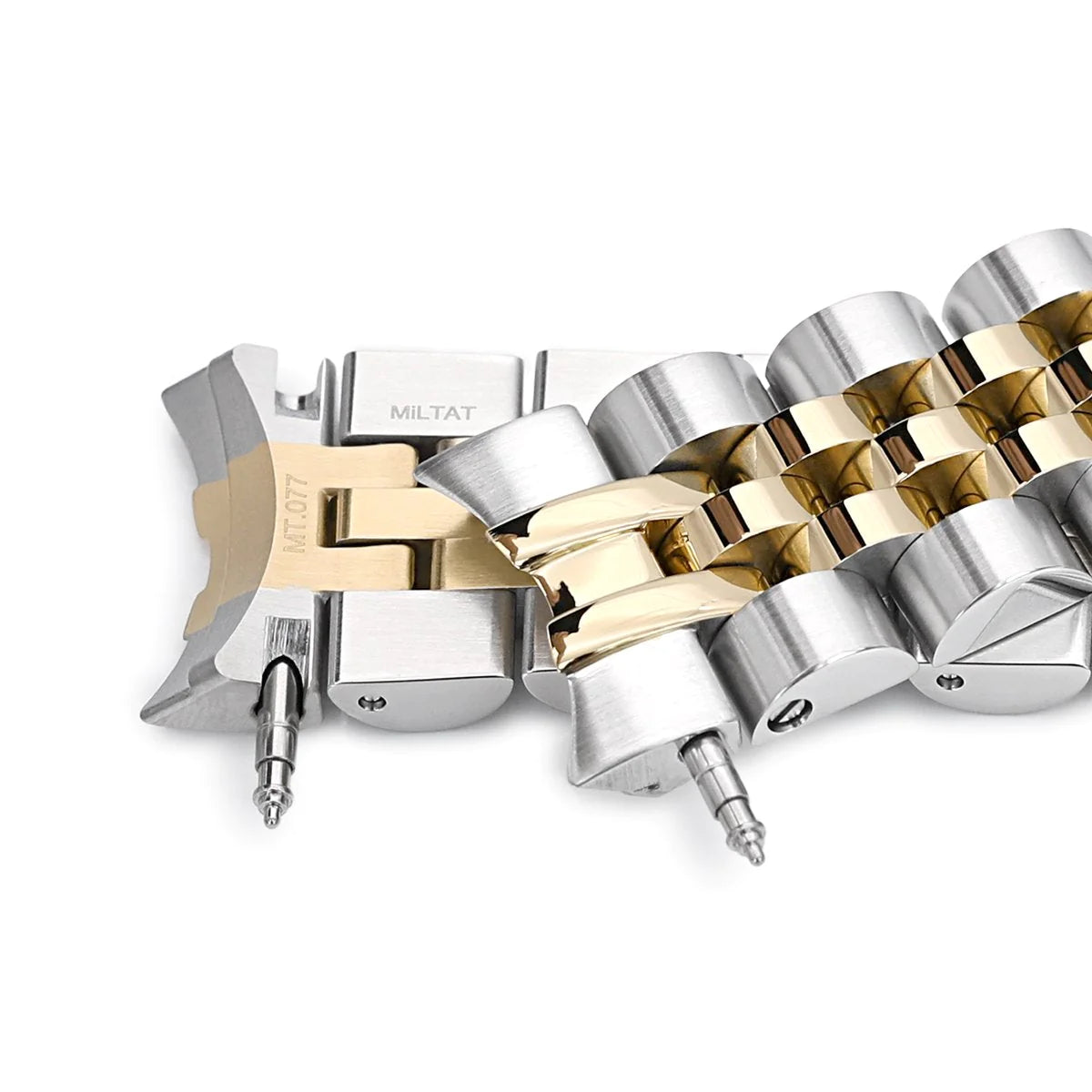 Strapcode Angus-J Jub Louis two-tone silver and gold stainless steel watch bracelet with end links and deployment clasp