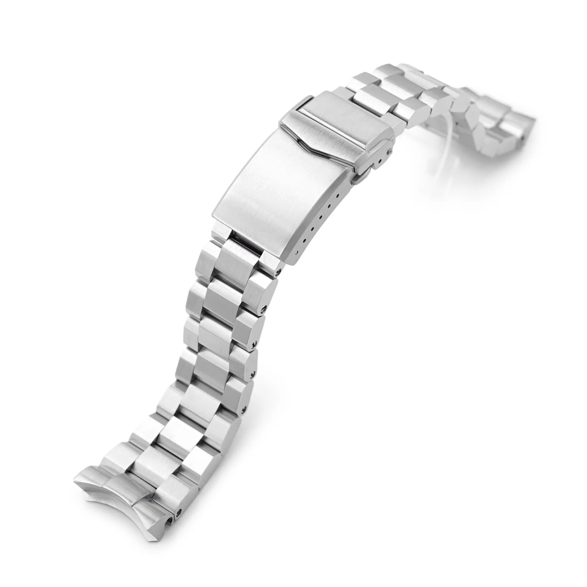 Stainless steel Hexad bracelet for Seiko 5 watches with 22mm lug width, featuring solid links and fold-over clasp