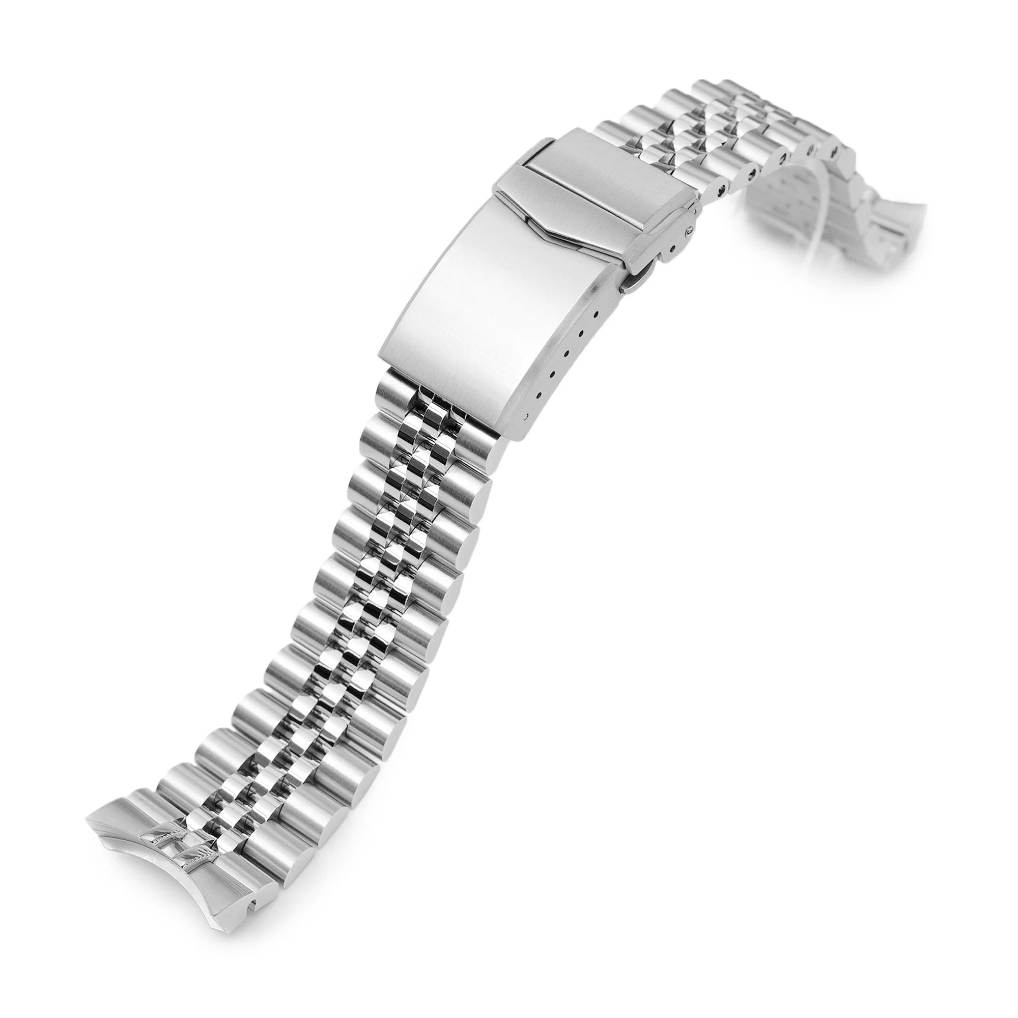 Stainless steel jubilee watch bracelet with solid links and fold-over clasp for Orient Kamasu