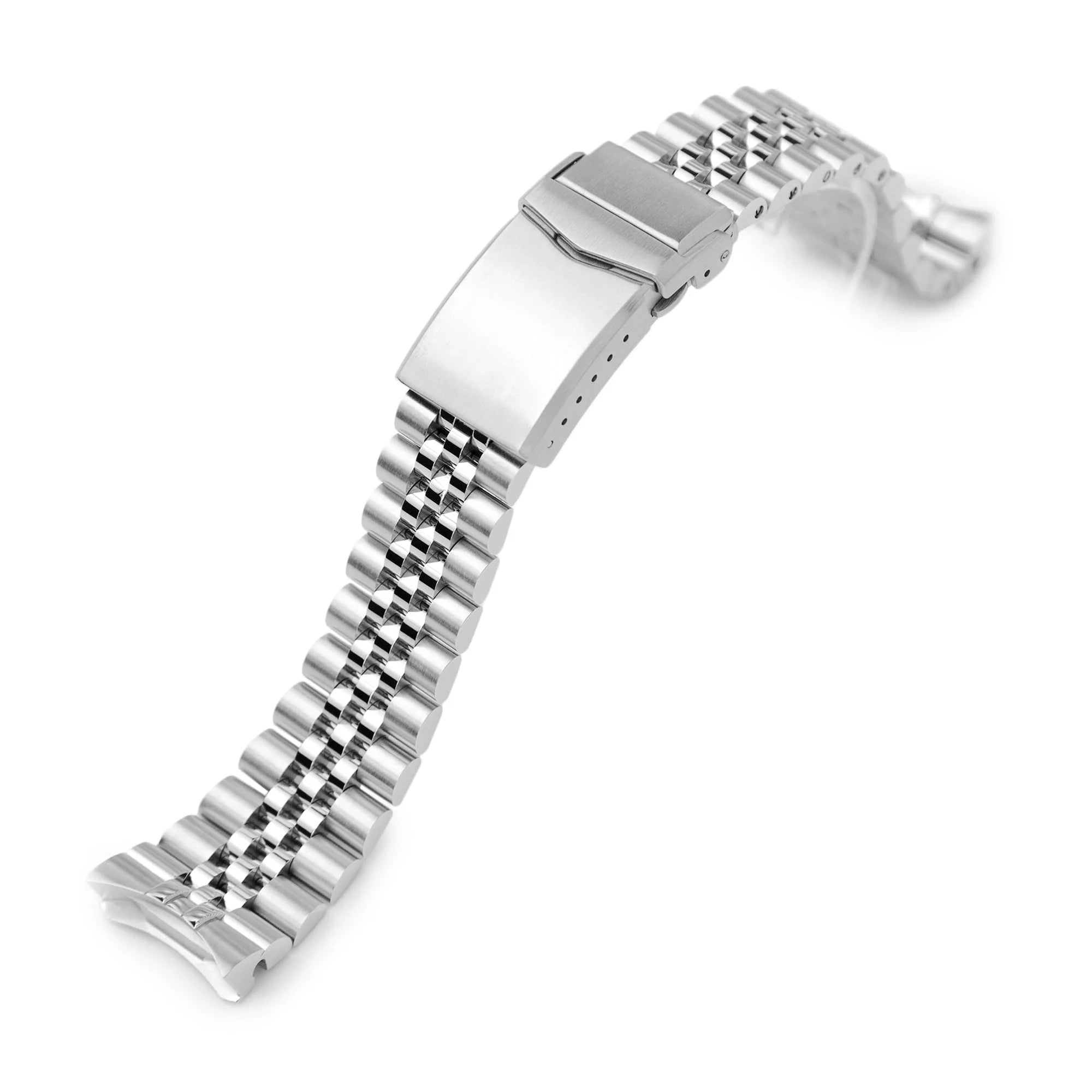 Stainless steel Super-J Louis watch bracelet for Seiko 5 Sports with solid links and fold-over clasp, 22mm width