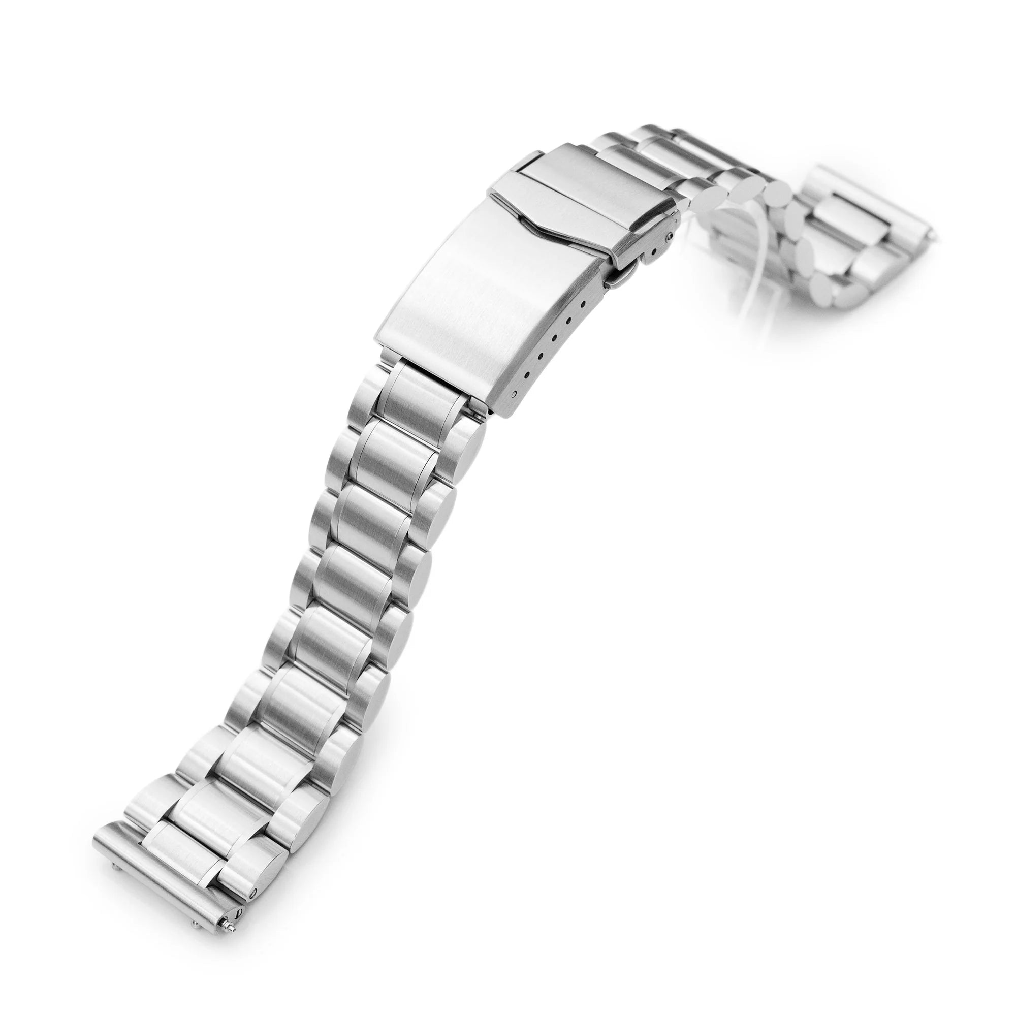 Stainless steel watch bracelet with solid link design and secure V-clasp deployment buckle