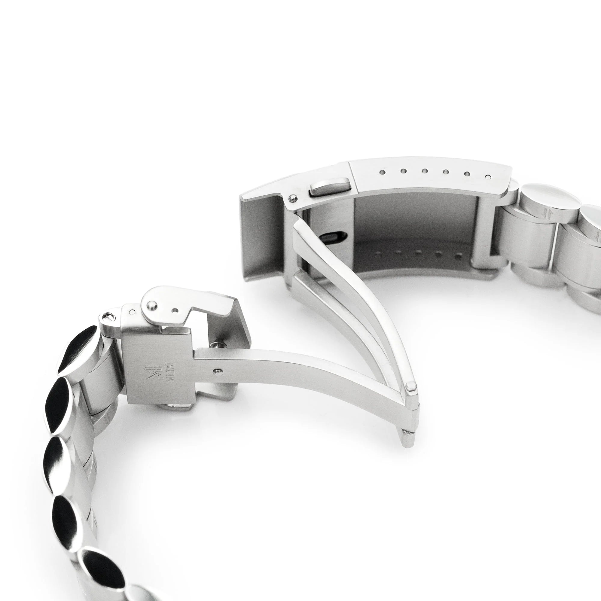 Strapcode Entwine stainless steel bracelet with polished V-clasp, expandable metal watch band with adjustable links