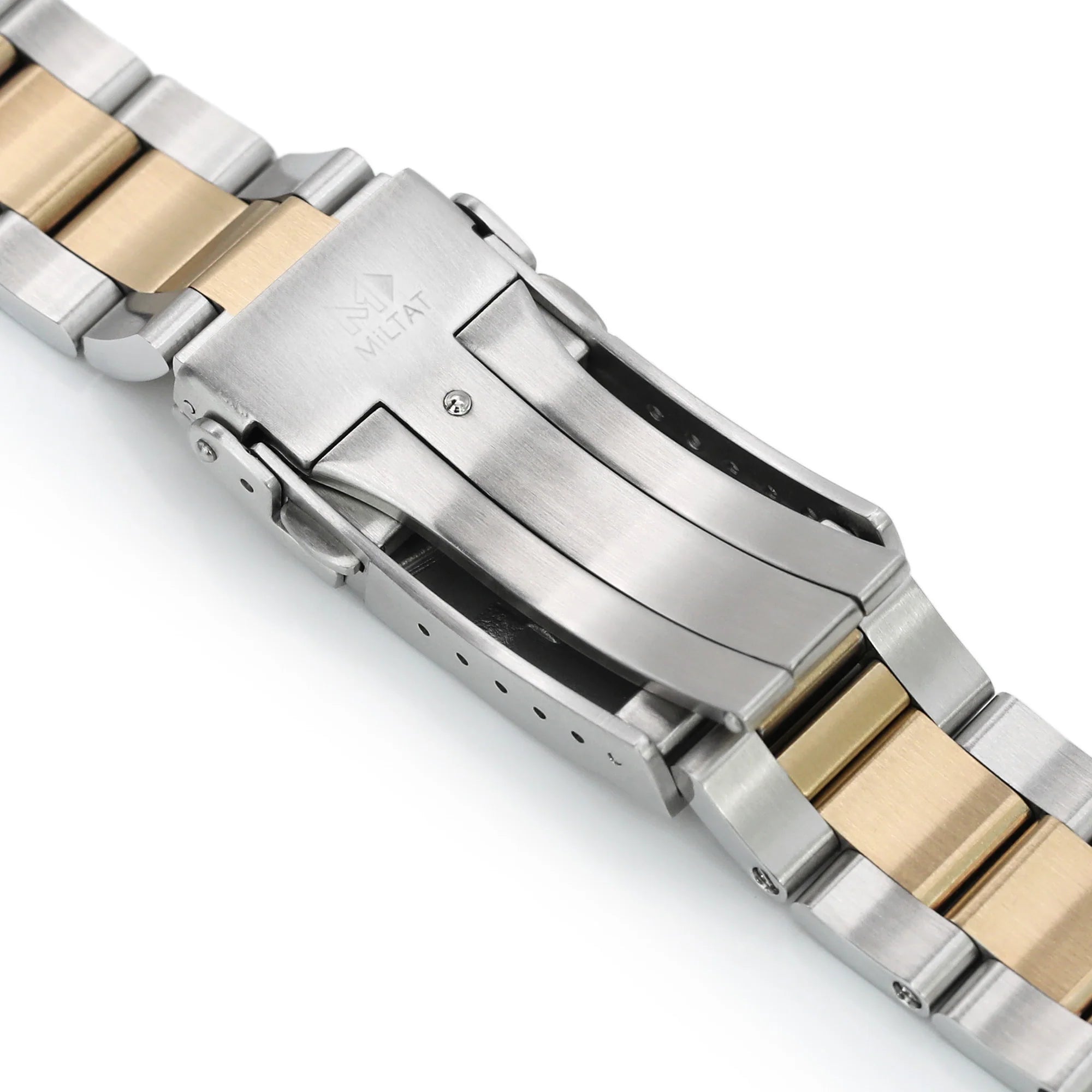 Two-tone stainless steel and gold watch band with deployment clasp for Seiko Alpinist and Hamilton Khaki Field 20mm watches
