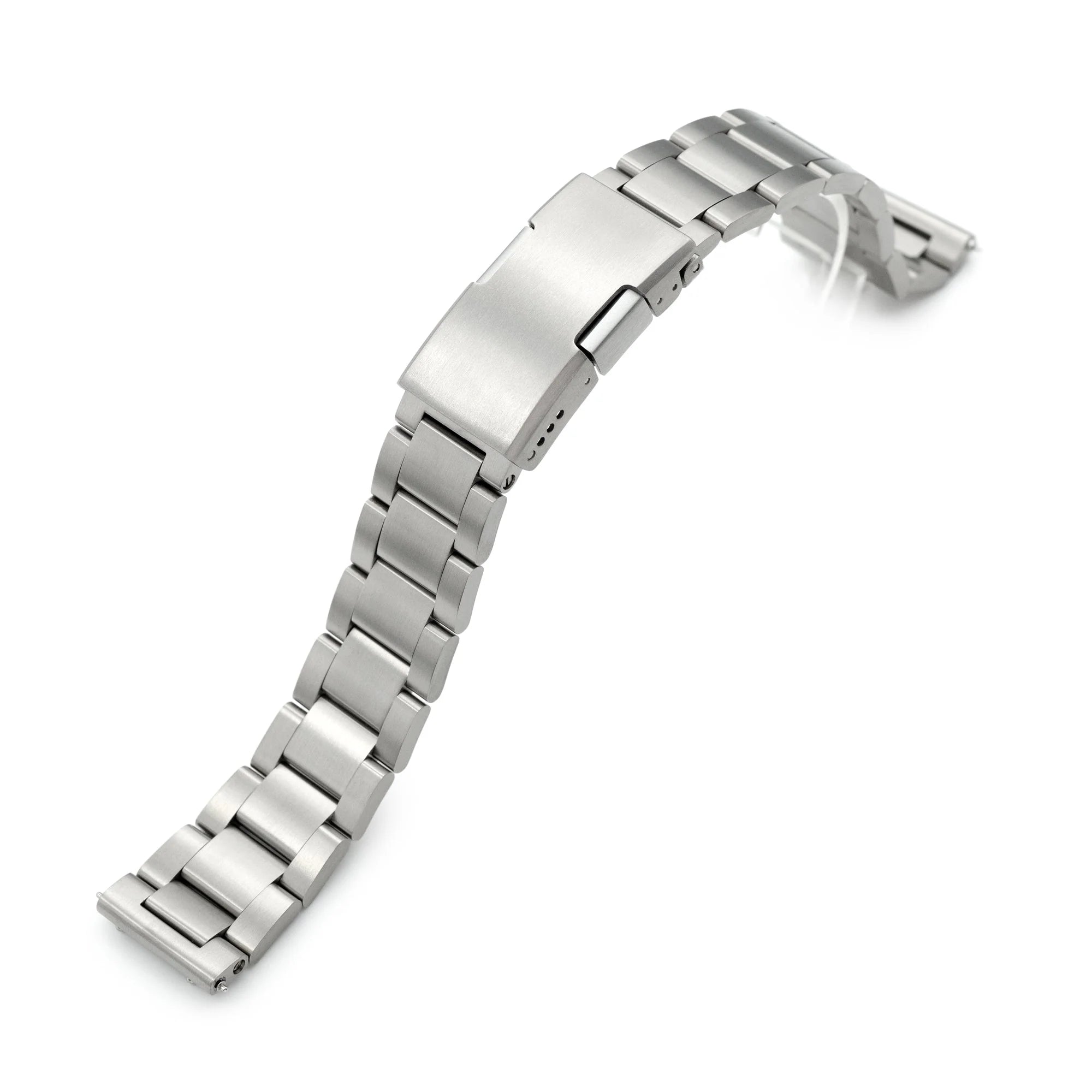 Titanium Super-O2 quick release watch bracelet with pull-twist clasp and solid link construction in brushed silver finish
