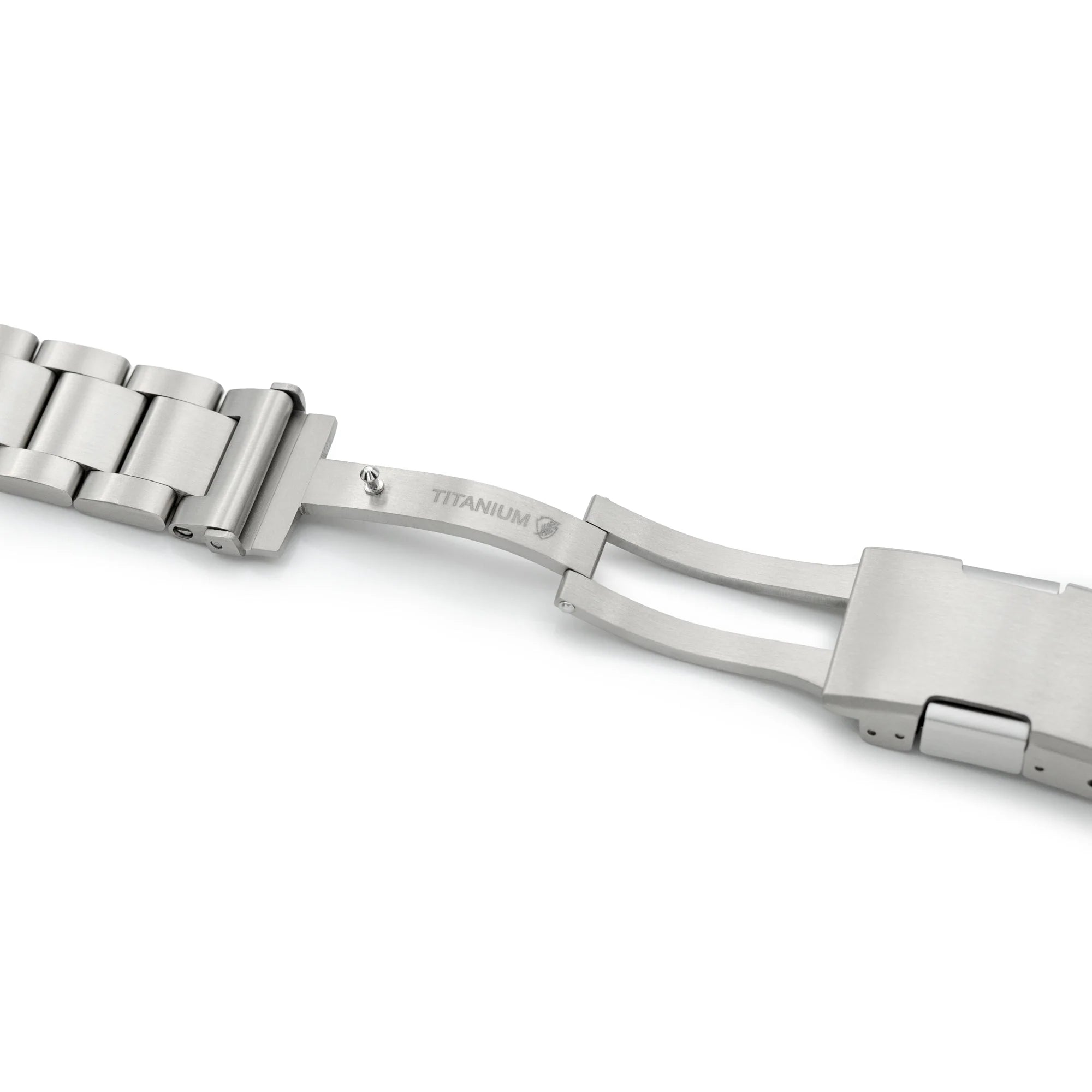 Titanium metal watch bracelet with super-O2 pull-twist quick release clasp and solid link construction