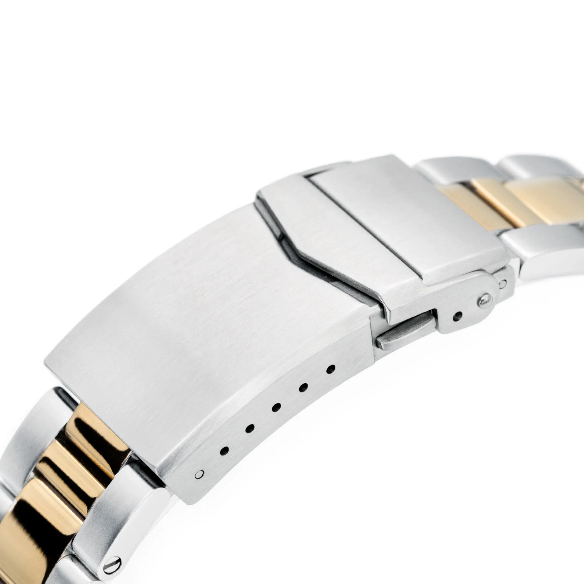 Two-tone silver and gold stainless steel watch band with deployment clasp for Seiko Alpinist and Hamilton Khaki Field 20mm