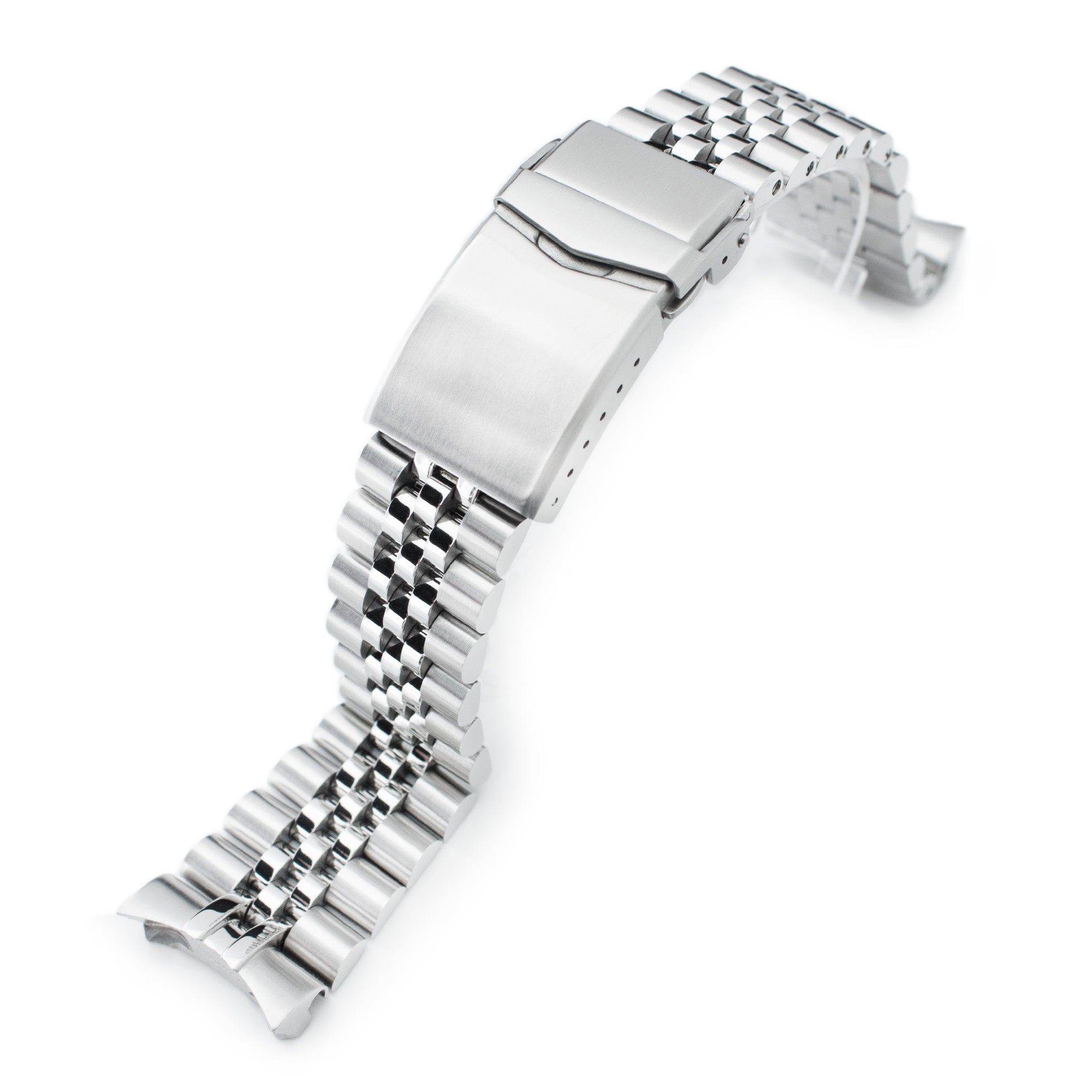 Stainless steel super-J Louis jubilee watch bracelet with solid links and fold-over clasp for Seiko SKX007 diver watches