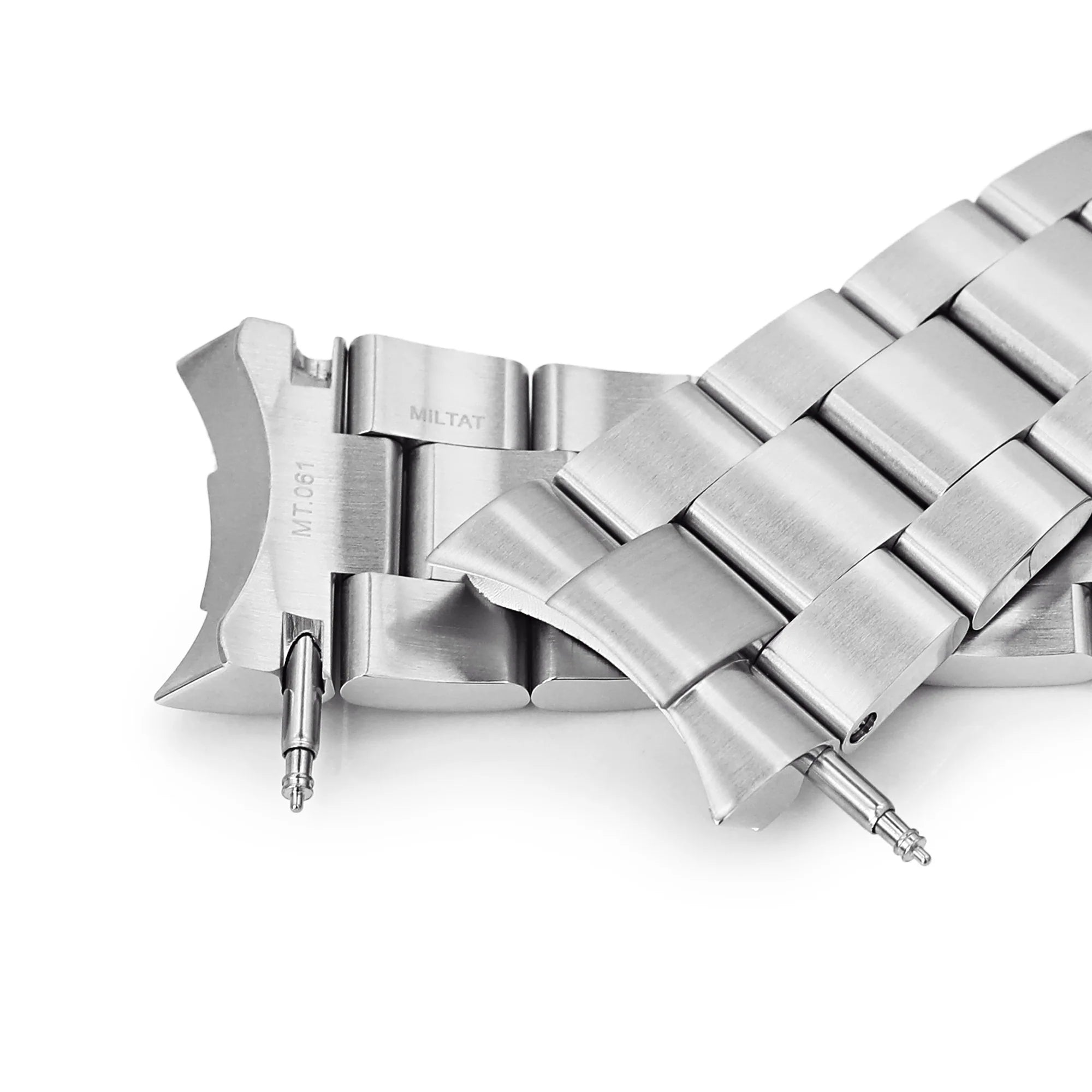 Polished stainless steel Super-O Boyer watch band with adjustment pins for Orient Mako II and Ray II watches