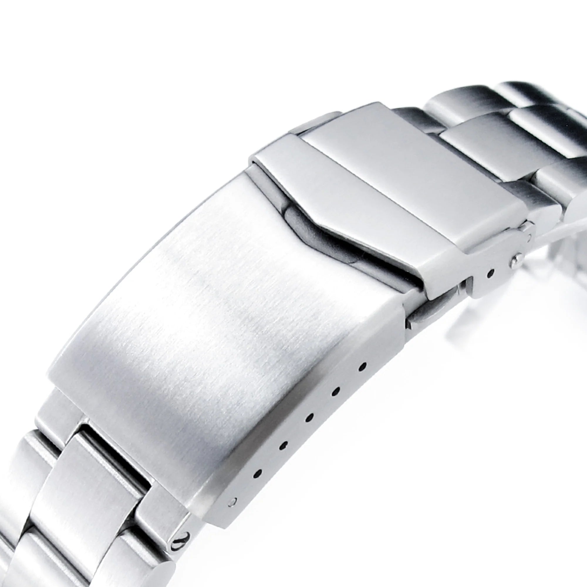 Stainless steel Super-O Boyer bracelet for Tudor Black Bay 41 with 22mm width, side view showing brushed finish and secure clasp closure