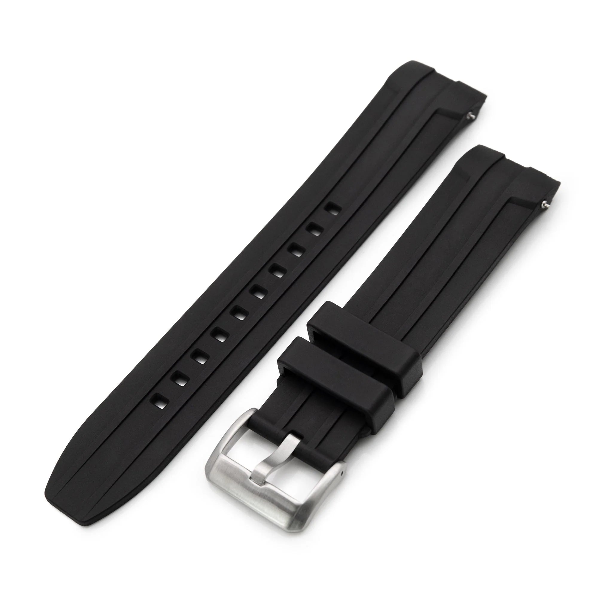 Black curved rubber watch strap with quick release pins and stainless steel buckle for Longines Hydroconquest Conquest 41mm