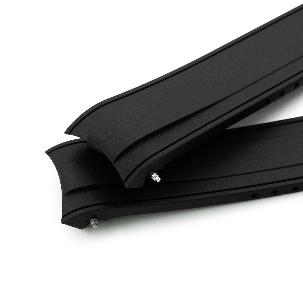 Black rubber curved-end strap with metal lugs for Seiko 5 Sports 5KX SRPD watches