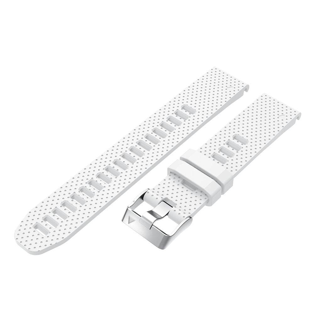White silicone QuickFit 20mm watch band with perforated design and silver stainless steel buckle clasp