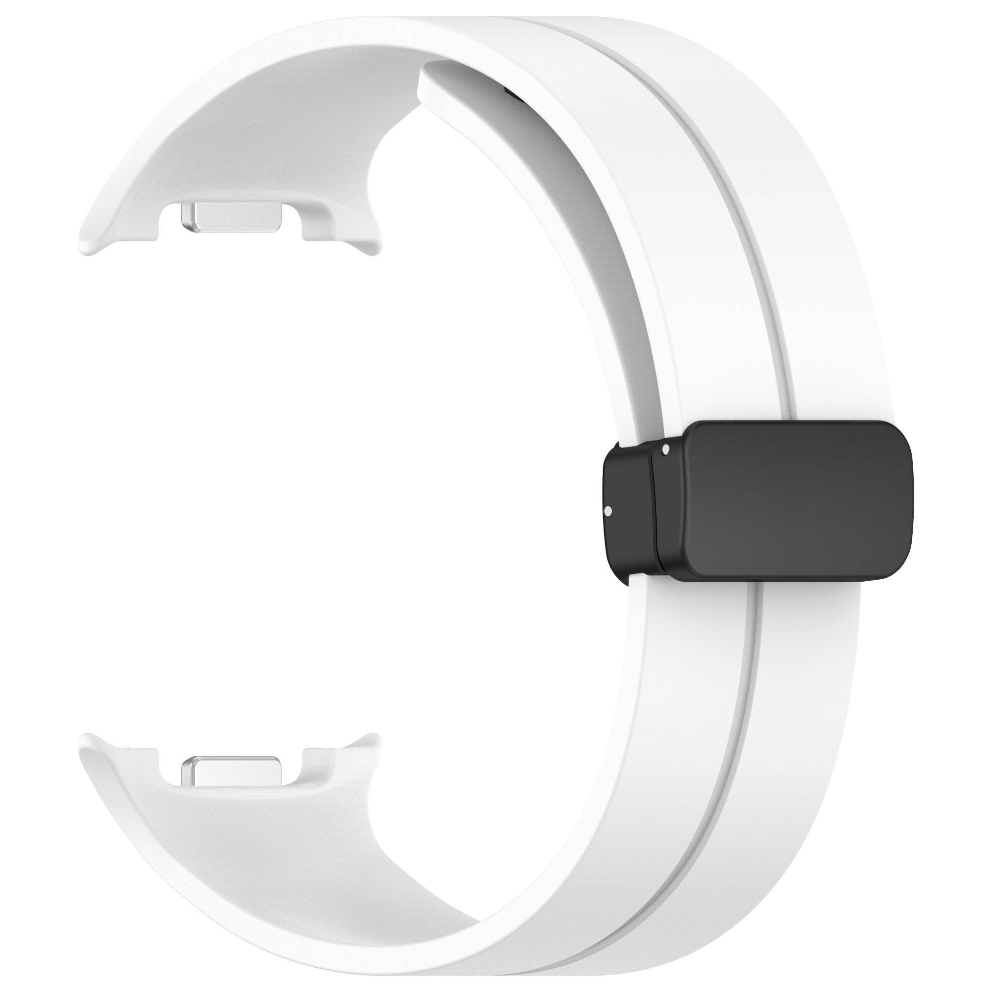 White silicone watch band with black magnetic deployant clasp for Galaxy Watch 8