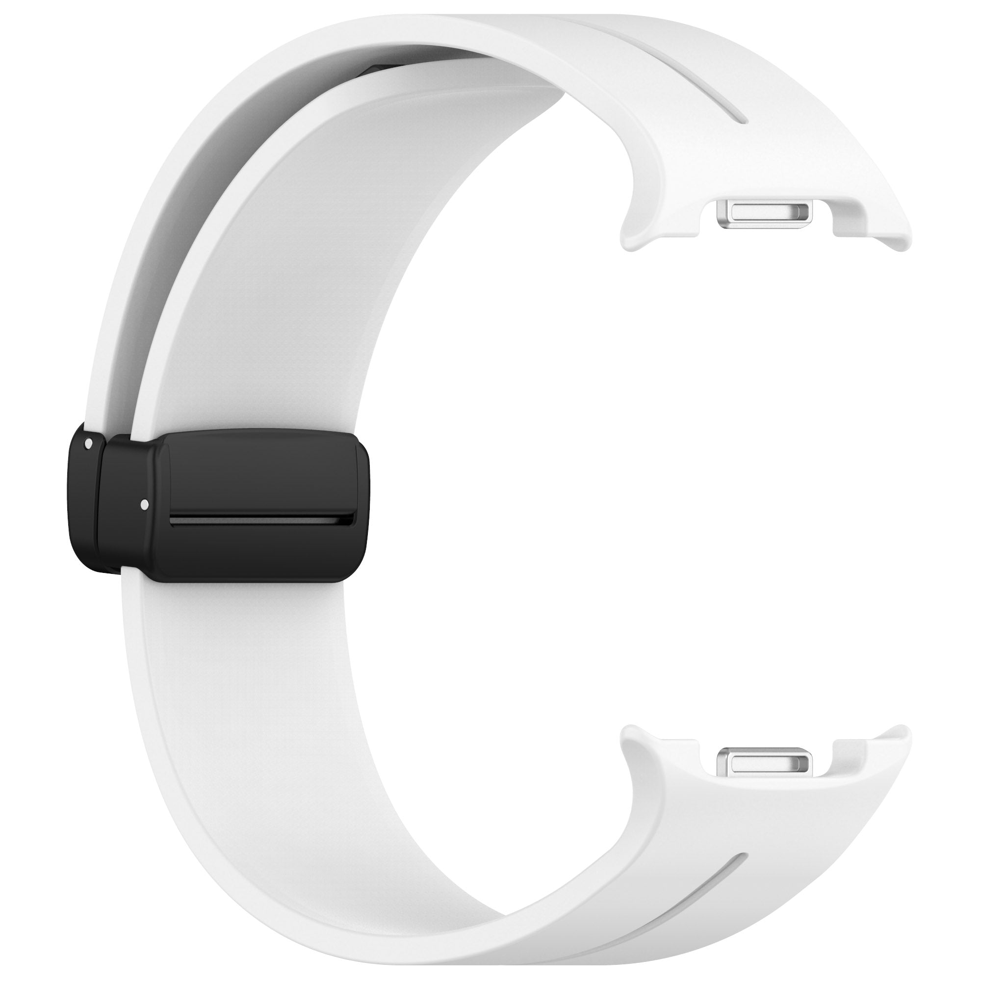 White silicone watch band with black magnetic deployant clasp for Galaxy Watch 8