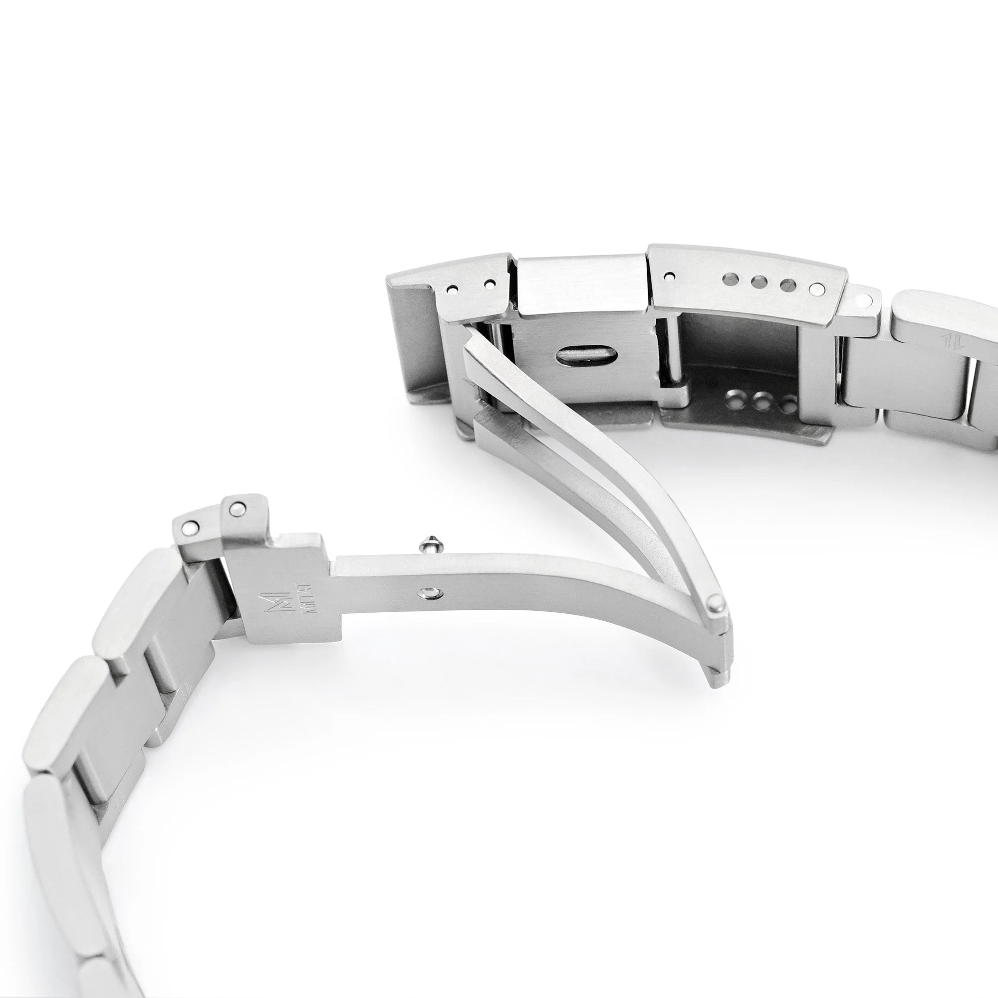 Strapcode 20mm Riven-O2 titanium quick release watch band with straight end fittings and modular links displayed on white background