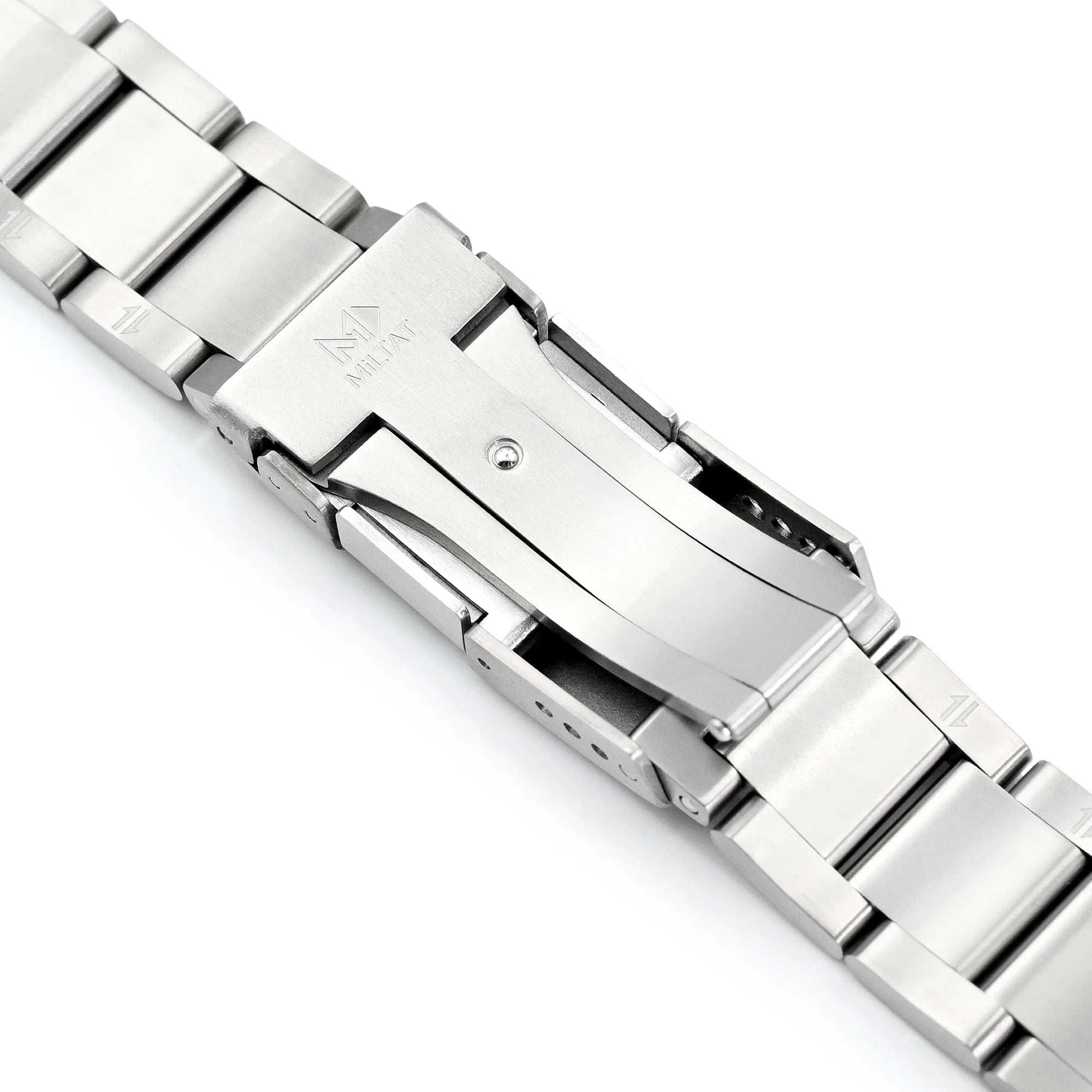 Strapcode Riven-O2 titanium watch band with quick release mechanism, 20mm straight end, brushed silver finish