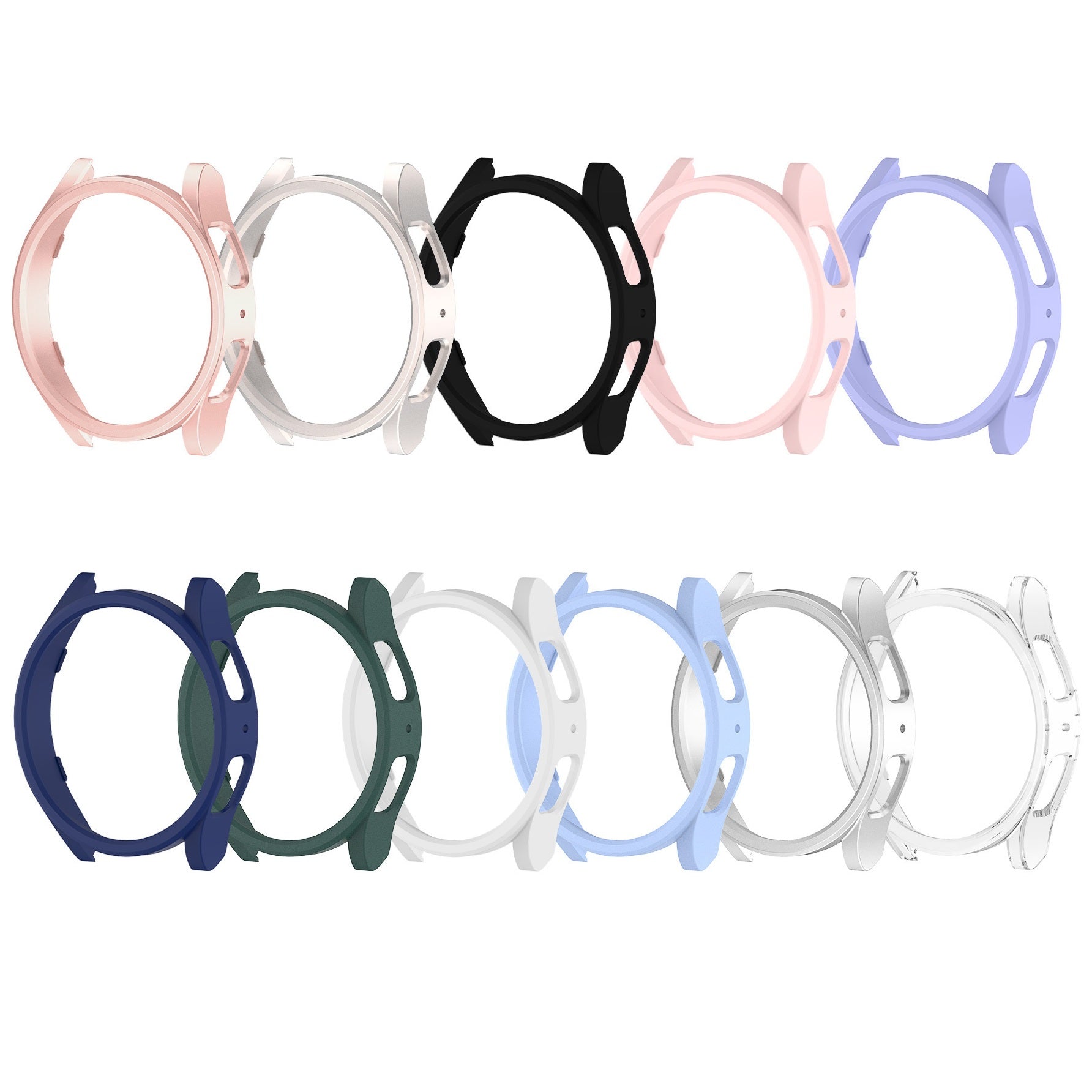 Colorful protective smartwatch cases for Galaxy Watch 6 and 7 in pink, black, blue, green, white and clear options