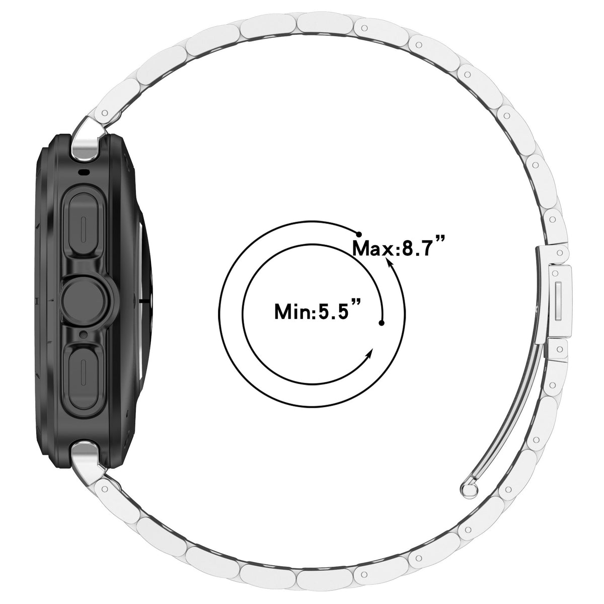Steel bracelet for Galaxy Watch Ultra with adjustable sizing 5.5-8.7 inches, silver link band