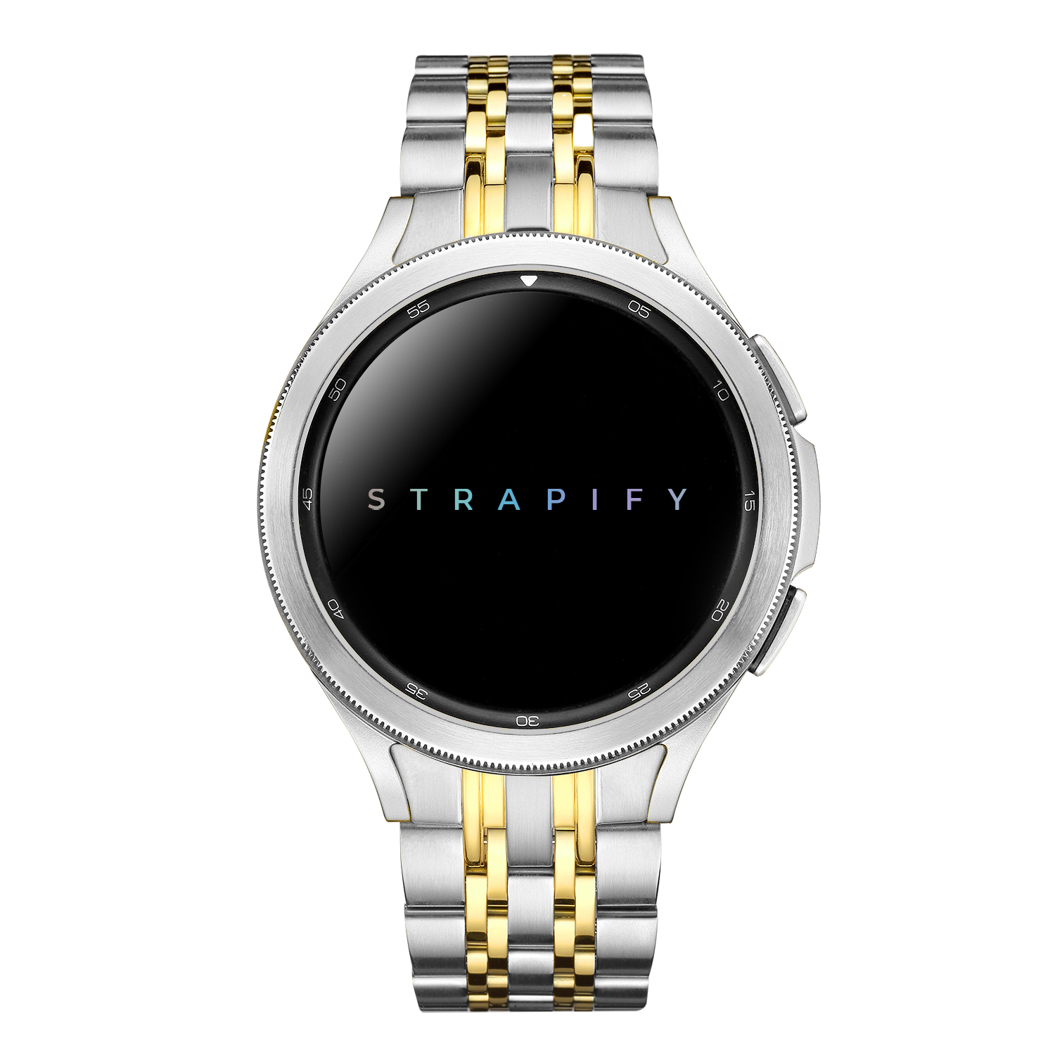 Two-tone silver and gold stainless steel fitted bracelet for Galaxy Watch 4-7 smartwatch with matching metal links